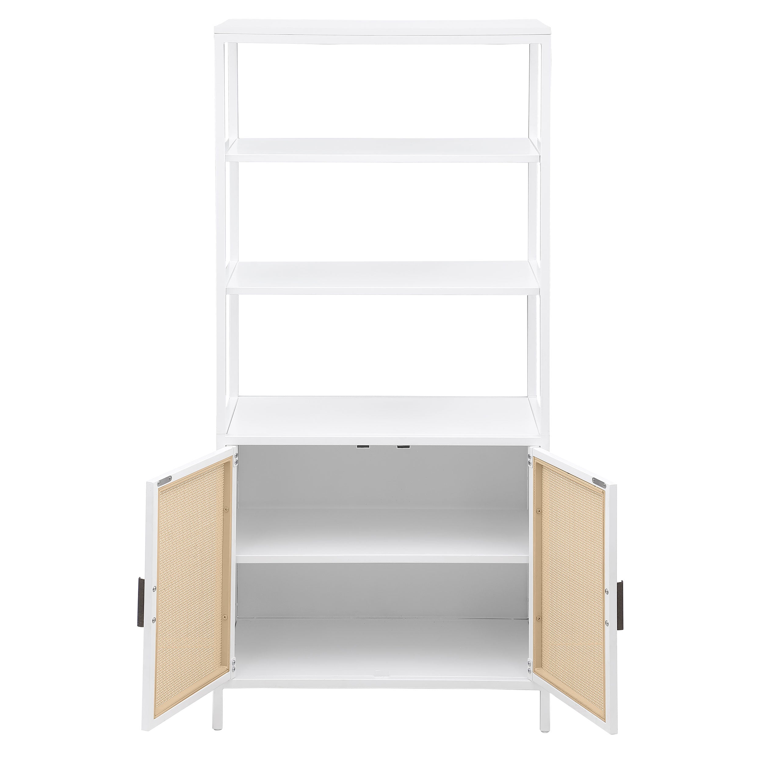 Amherst 3-shelf Radio Weave Cane Metal Accent Cabinet White