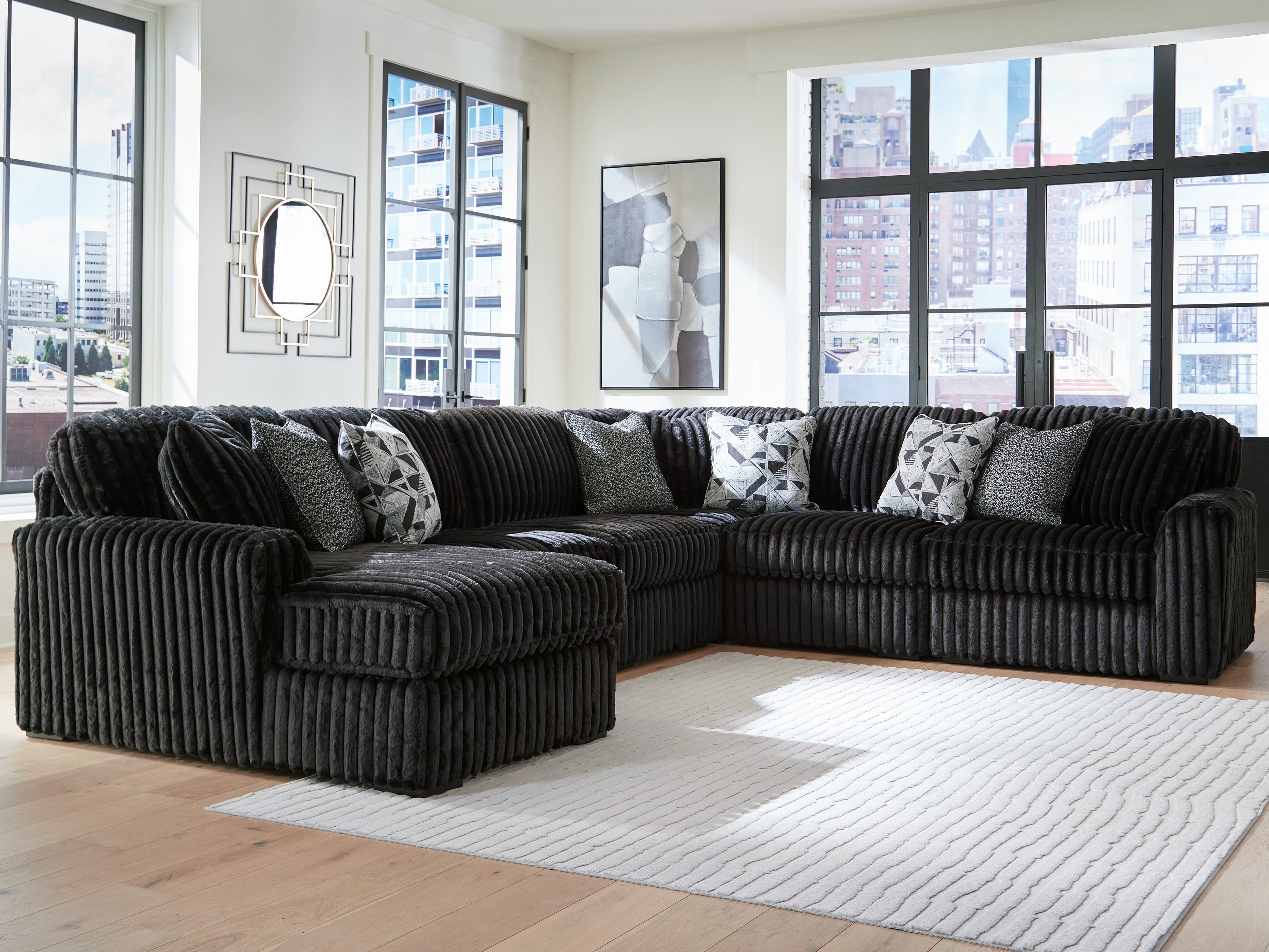 Best Furniture Outlet - Ashley Furniture - Midnight-Madness Sectional - RAF 6-Piece Sectional with Chaise / Onyx - 98103S23