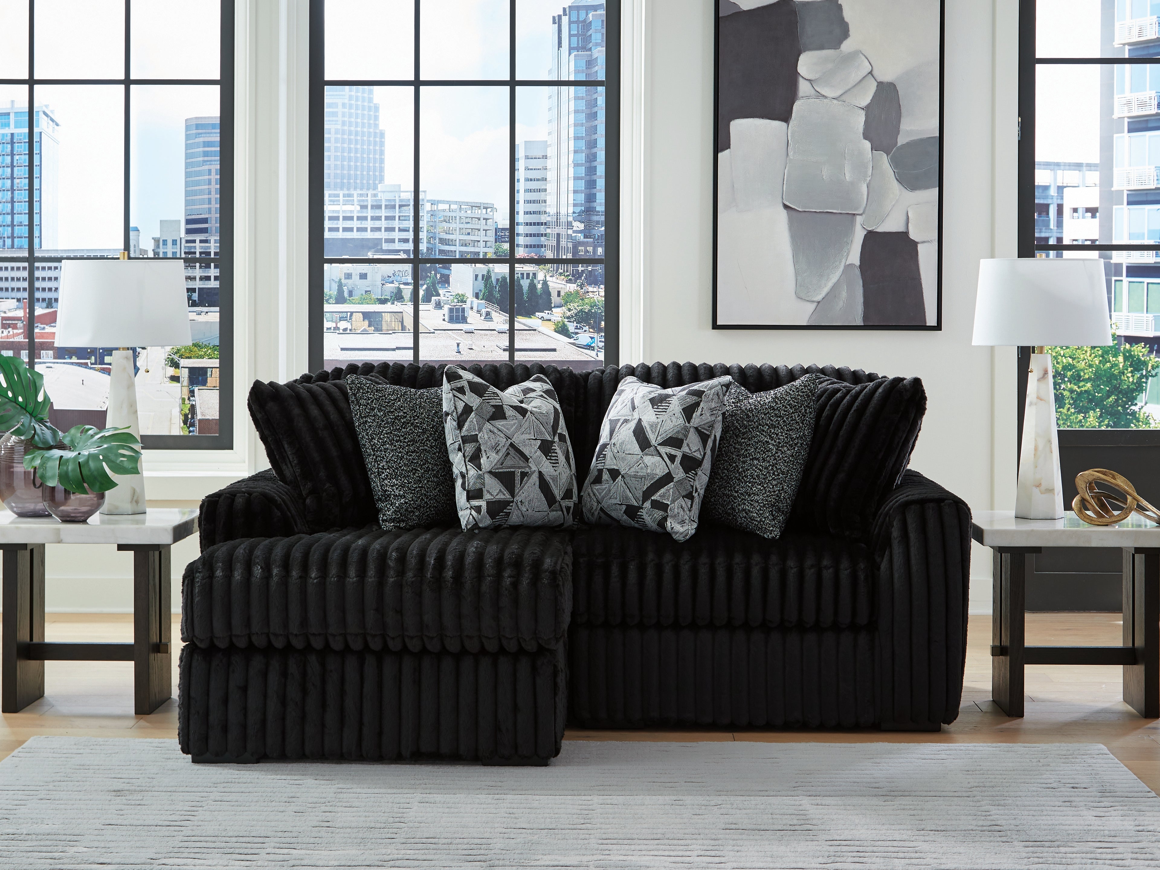 Best Furniture Outlet - Ashley Furniture - Midnight-Madness Sectional - RAF 2-Piece Sectional with Chaise / Onyx - 98103S13