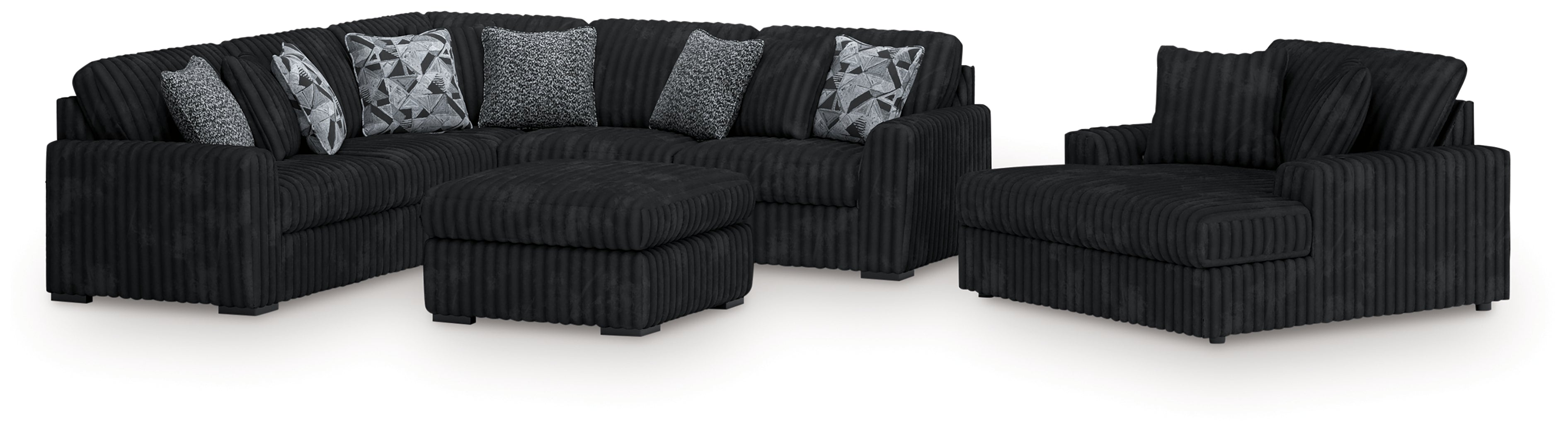 Best Furniture Outlet - Ashley Furniture - Midnight-Madness 3-Piece Sectional, Chaise and Oversized Accent Ottoman - 3-Piece Sectional, Chaise and Oversized Accent Ottoman - 98103U1