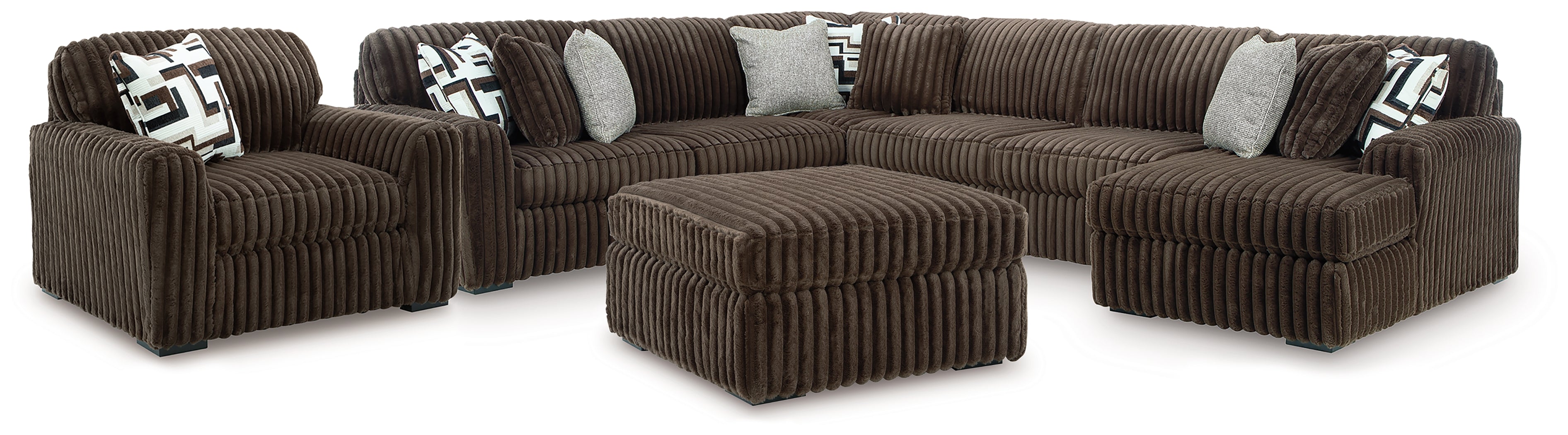 Best Furniture Outlet - Ashley Furniture - Midnight-Madness 4-Piece Sectional with Chaise, Oversized Chair and Ottoman - 4-Piece Sectional with Chaise, Oversized Chair and Ottoman - 98104U6