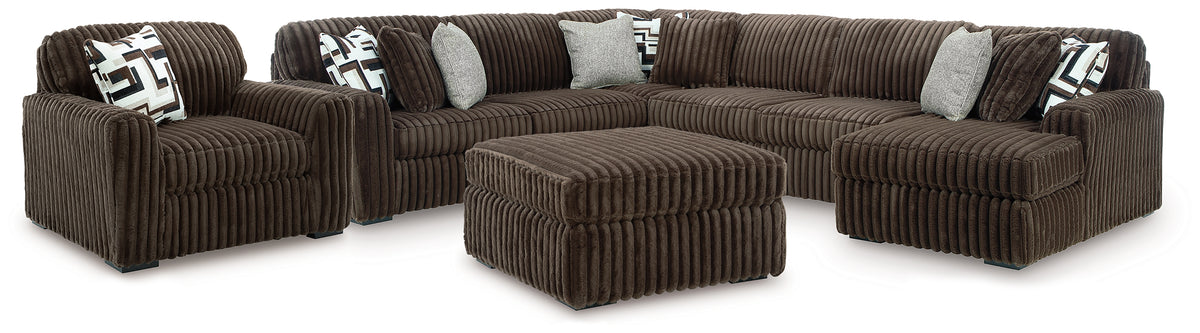 Best Furniture Outlet - Ashley Furniture - Midnight-Madness 4-Piece Sectional with Chaise, Oversized Chair and Ottoman - 4-Piece Sectional with Chaise, Oversized Chair and Ottoman - 98104U6