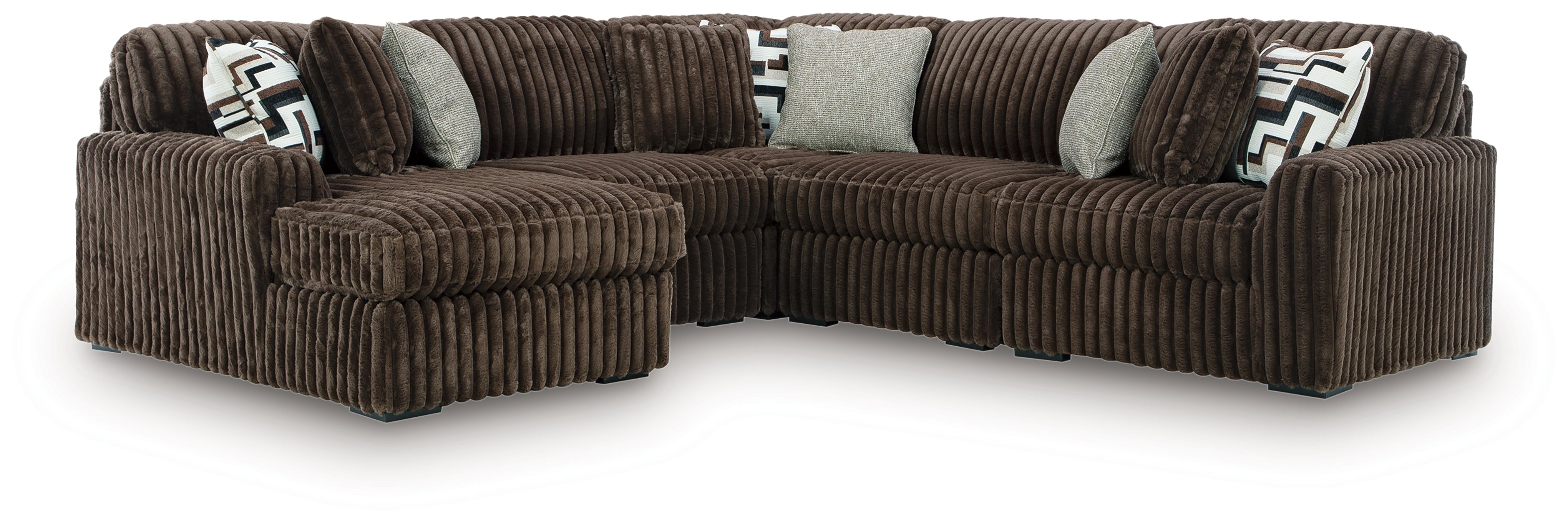 Best Furniture Outlet - Ashley Furniture - Midnight-Madness Sectional - RAF 5-Piece Sectional with Chaise / Chocolate - 98104S21