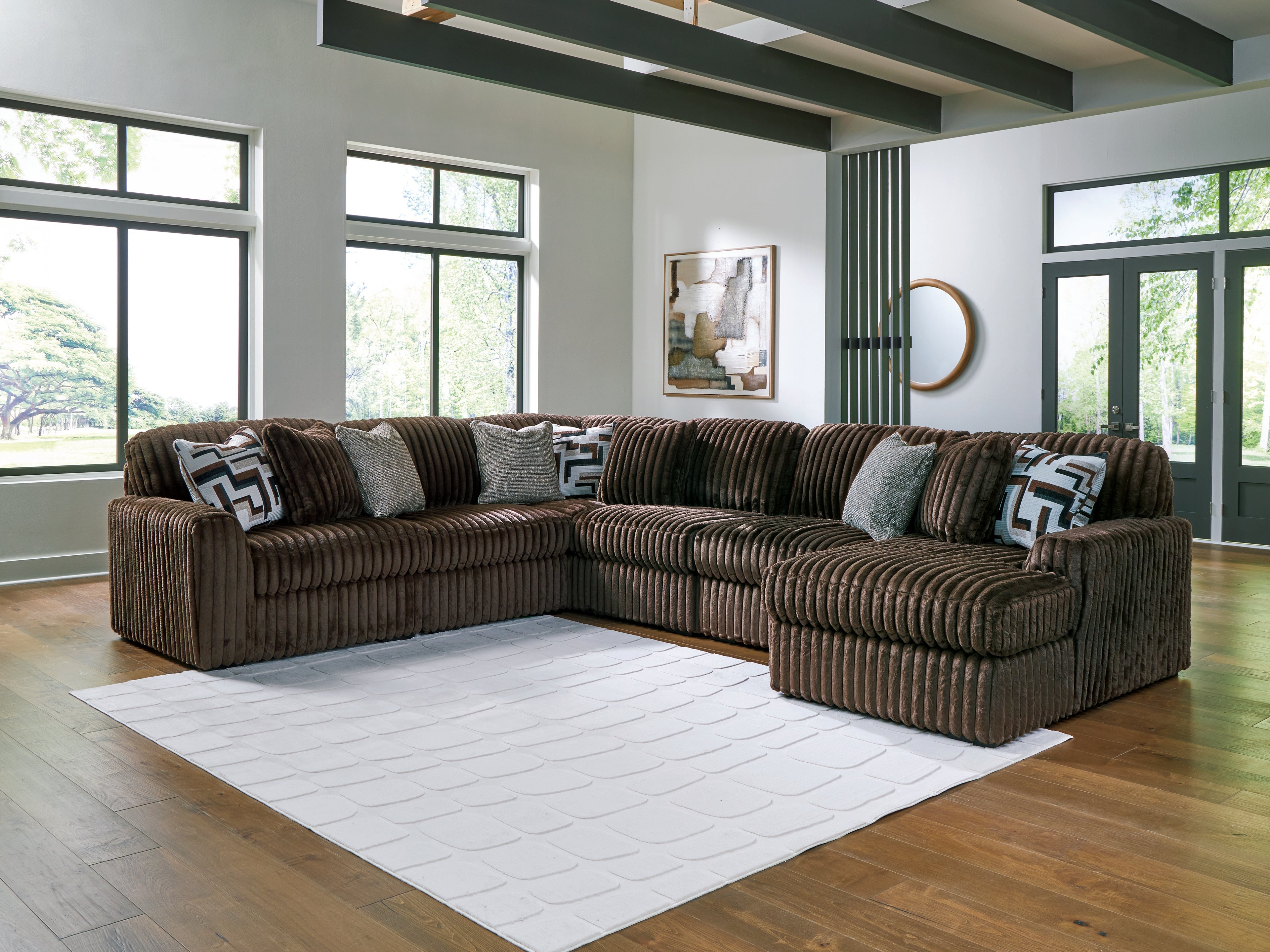 Best Furniture Outlet - Ashley Furniture - Midnight-Madness Sectional - RAF 6-Piece Sectional with Chaise / Chocolate - 98104S24
