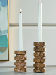 Best Furniture Outlet - Ashley Furniture - Emsleyfield Candle Holder - Candle Holder Set (Set of 2) / Tan - A2000735