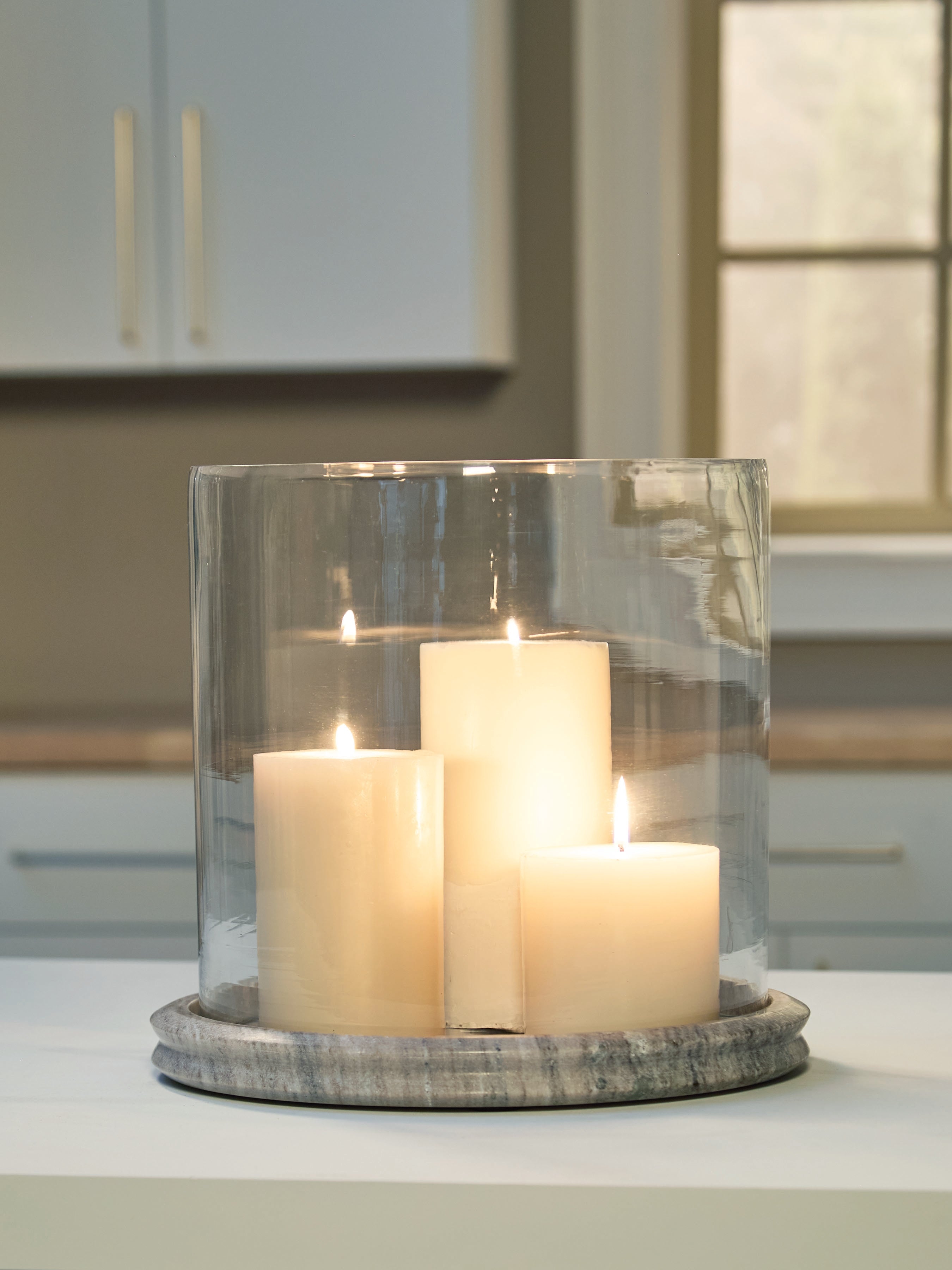Best Furniture Outlet - Ashley Furniture - Saskia Candle Holder - Candle Holder / Clear/Beige - A2000847