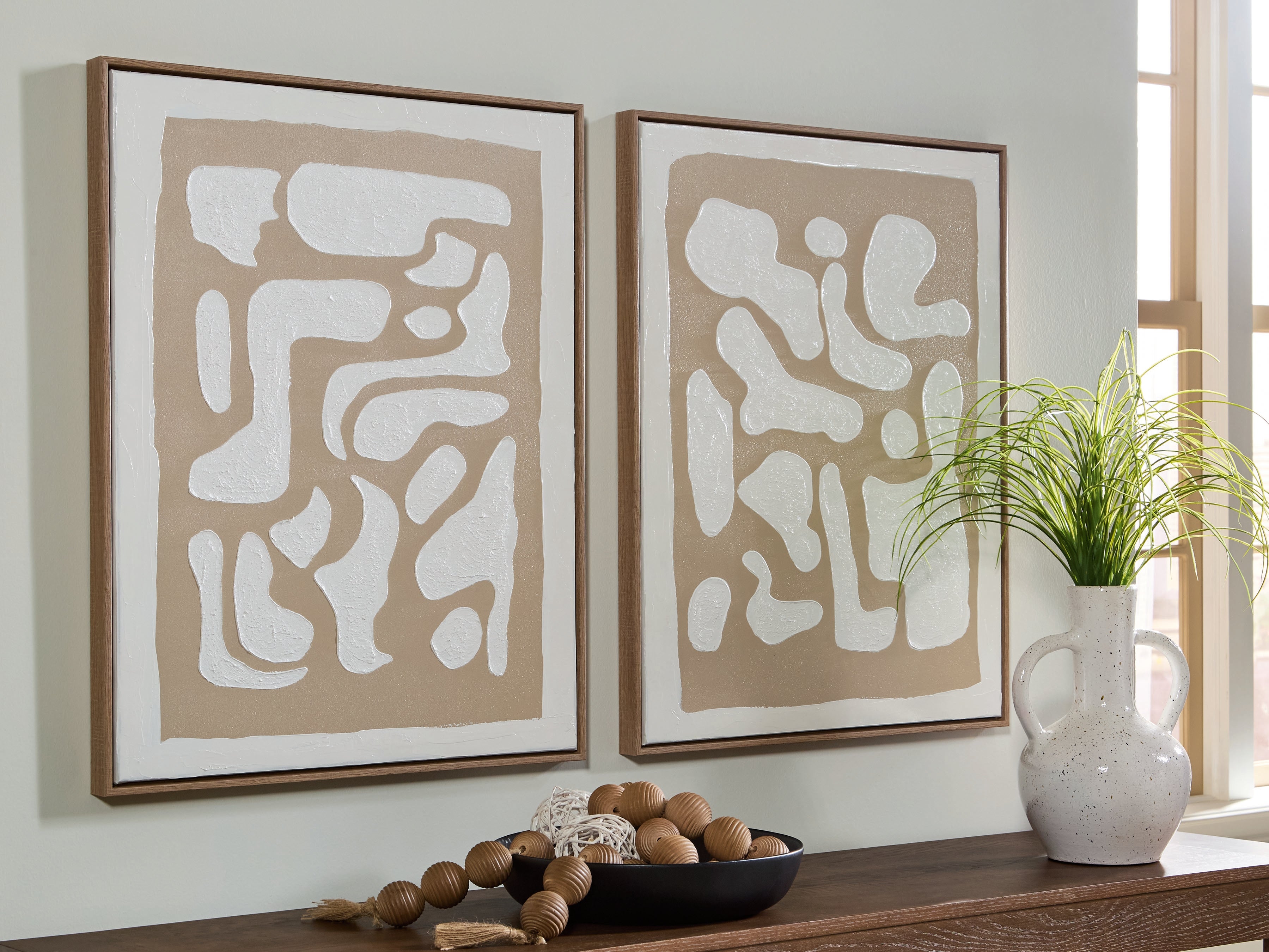 Best Furniture Outlet - Ashley Furniture - Waldett Wall Decor - Wall Art Set (Set of 2) / Beige/White - A8000503