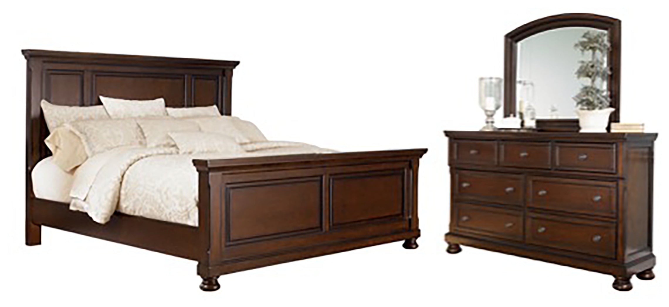 Best Furniture Outlet - Ashley Furniture - Porter Bedroom - Queen Panel Bed, Dresser and Mirror / Rustic Brown - B697B3