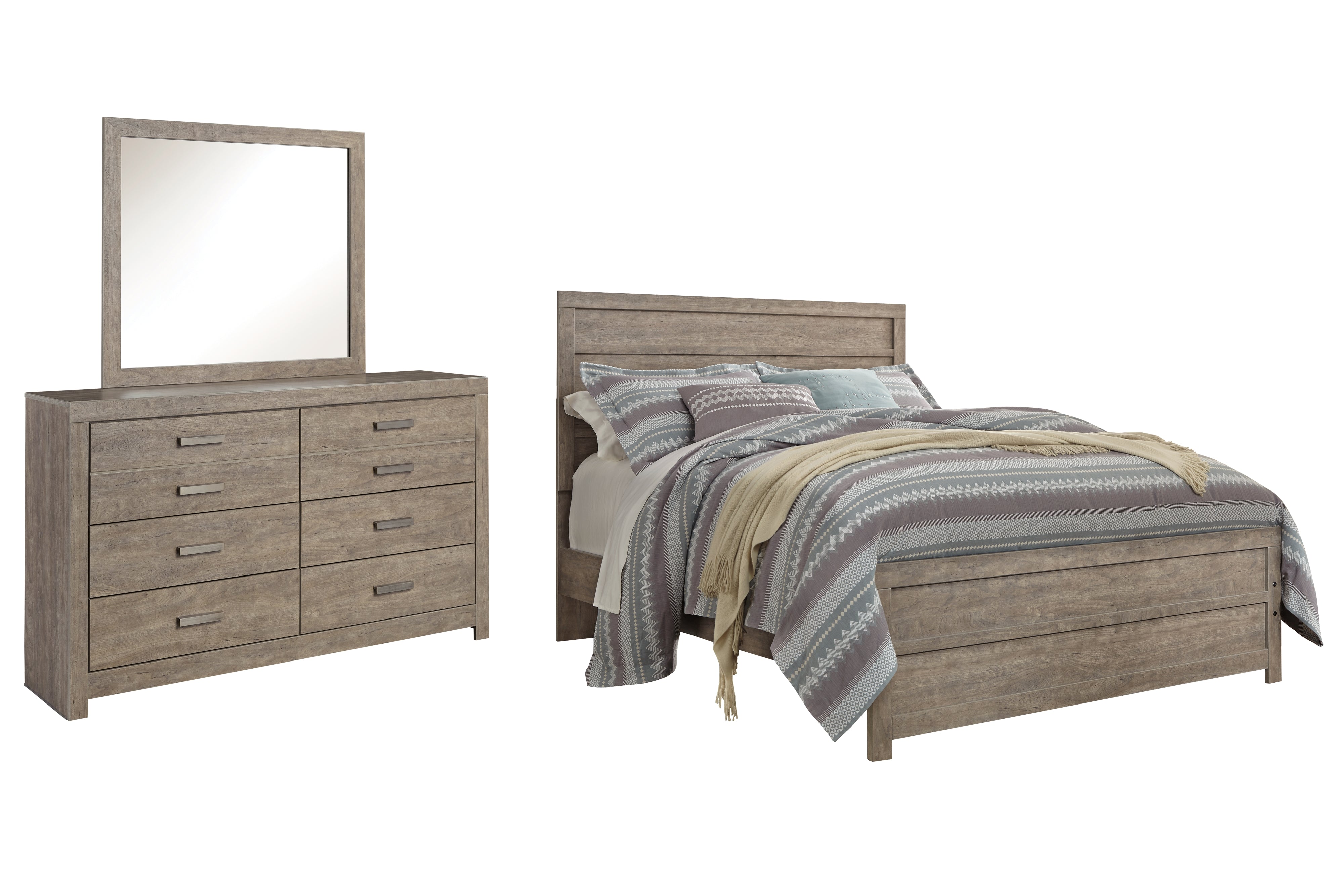 Best Furniture Outlet - Ashley Furniture - Culverbach Bedroom - Queen Panel Bed, Dresser and Mirror / Gray - B070B9