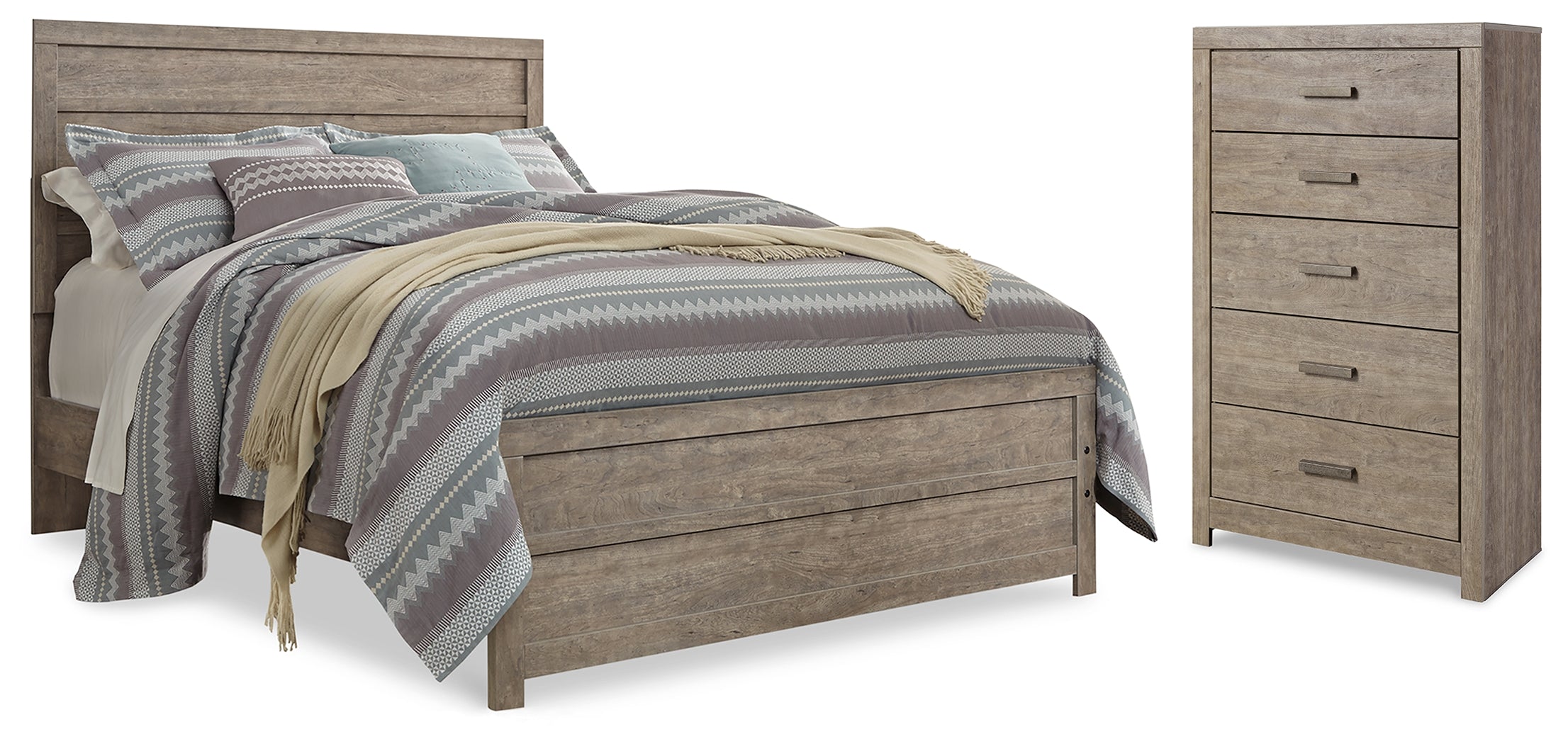 Best Furniture Outlet - Ashley Furniture - Culverbach Bedroom - Queen Panel Bed with Chest / Gray - B070B21