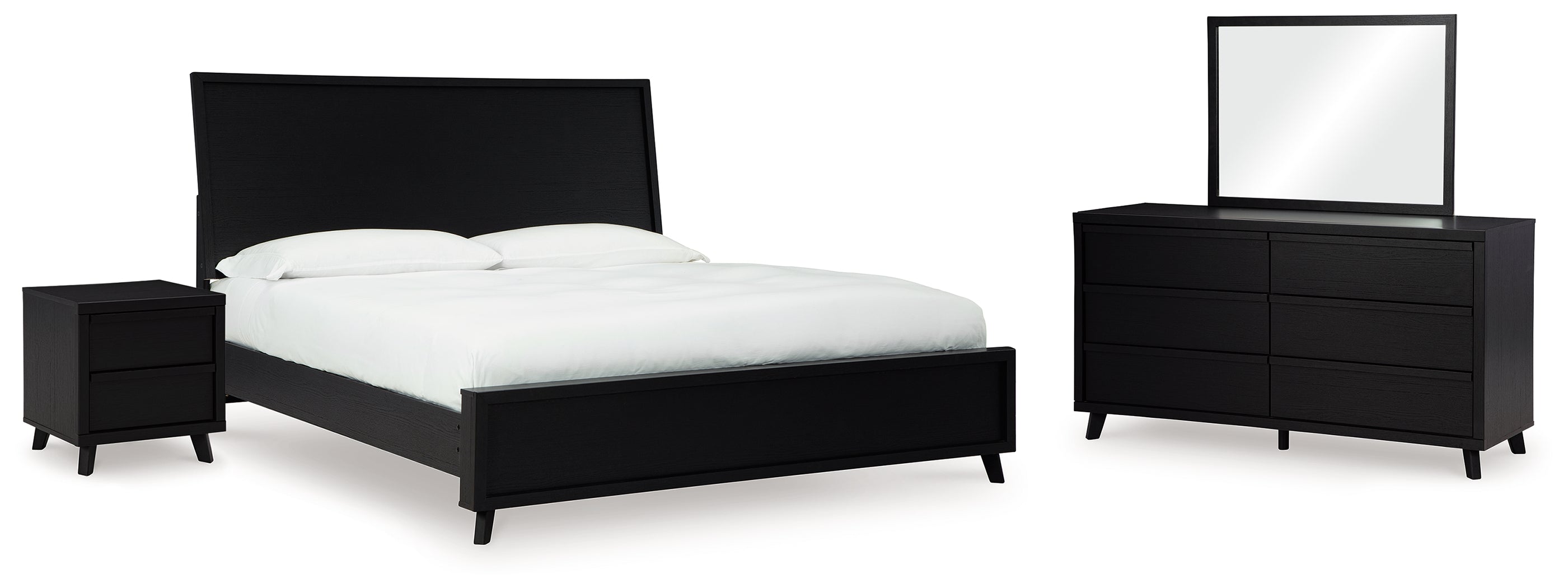 Best Furniture Outlet - Ashley Furniture - Danziar Bedroom - King Panel Bed, Dresser, Mirror and Nightstand / Black - B1013B28
