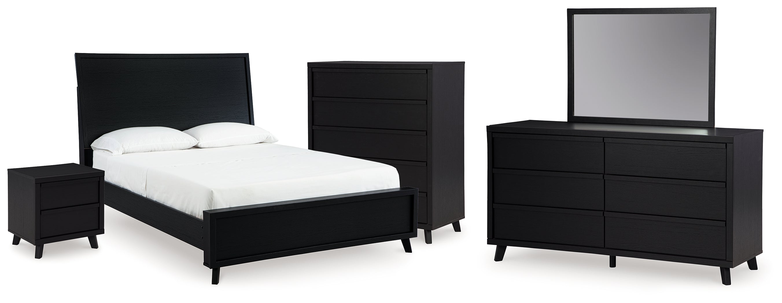 Best Furniture Outlet - Ashley Furniture - Danziar Bedroom - Queen Bed, Dresser, Mirror, Chest and Nightstand / Black - B1013B30