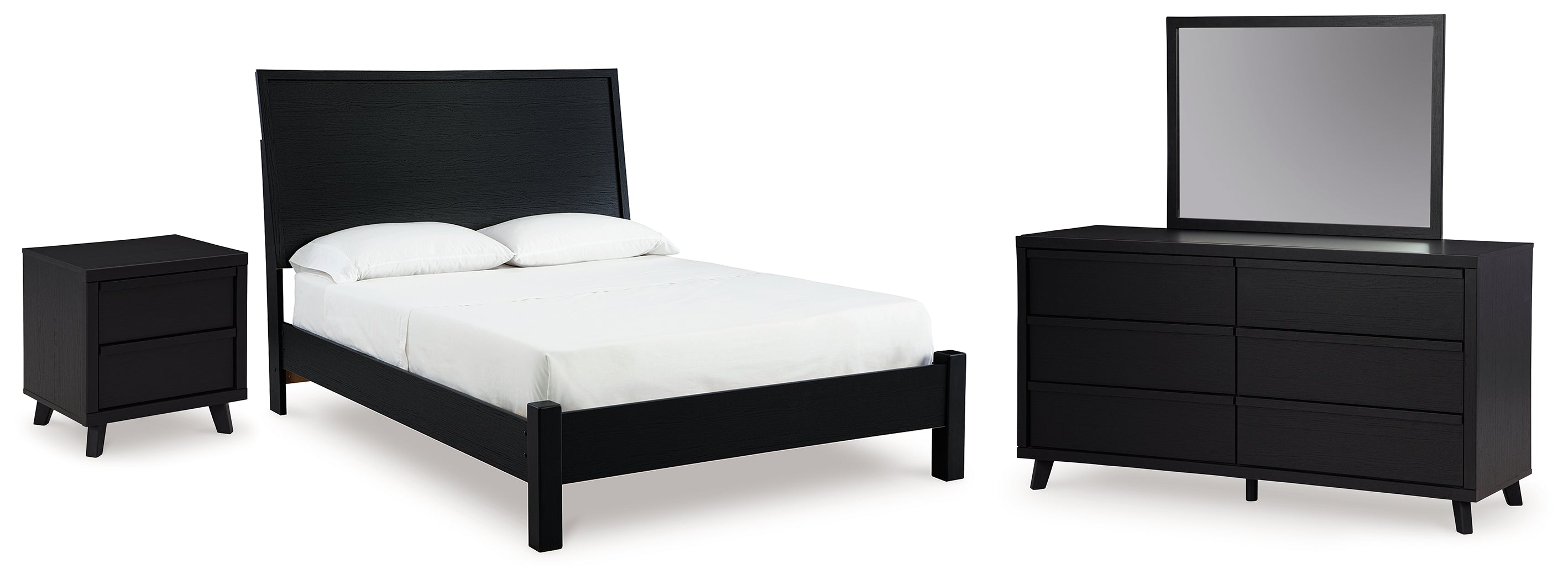 Best Furniture Outlet - Ashley Furniture - Danziar Bedroom - Queen Panel Bed, Dresser and Mirror / Black - B1013B27