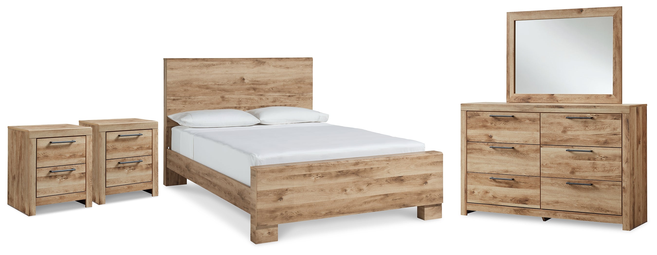 Best Furniture Outlet - Ashley Furniture - Hyanna Bedroom - Queen Panel Bed with Dresser, Mirror and 1 Nightstand / Tan Brown - B1050B14