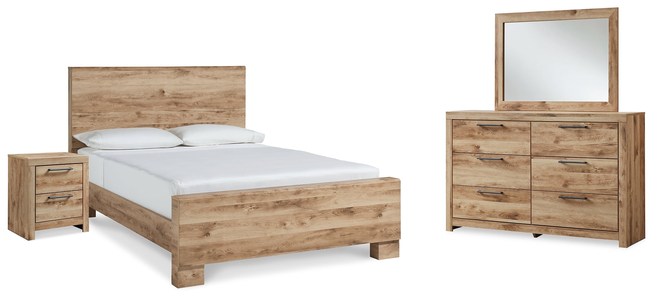 Best Furniture Outlet - Ashley Furniture - Hyanna Bedroom - King Panel Bed, Dresser, Mirror, and Nightstand / Tan Brown - B1050B36