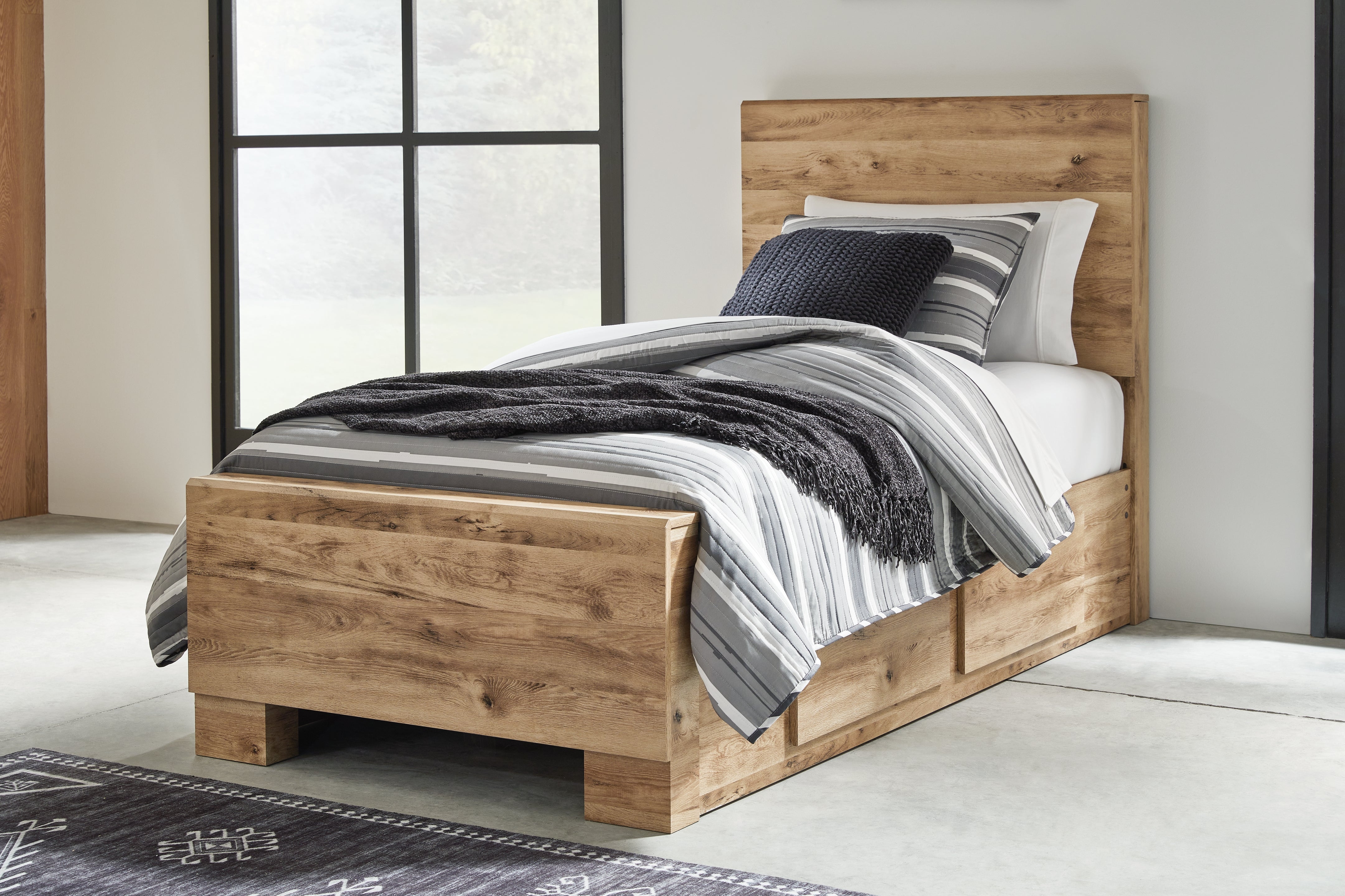Best Furniture Outlet - Ashley Furniture - Hyanna Bedroom - Twin Panel Bed with 1 Side Storage / Tan Brown - B1050B24