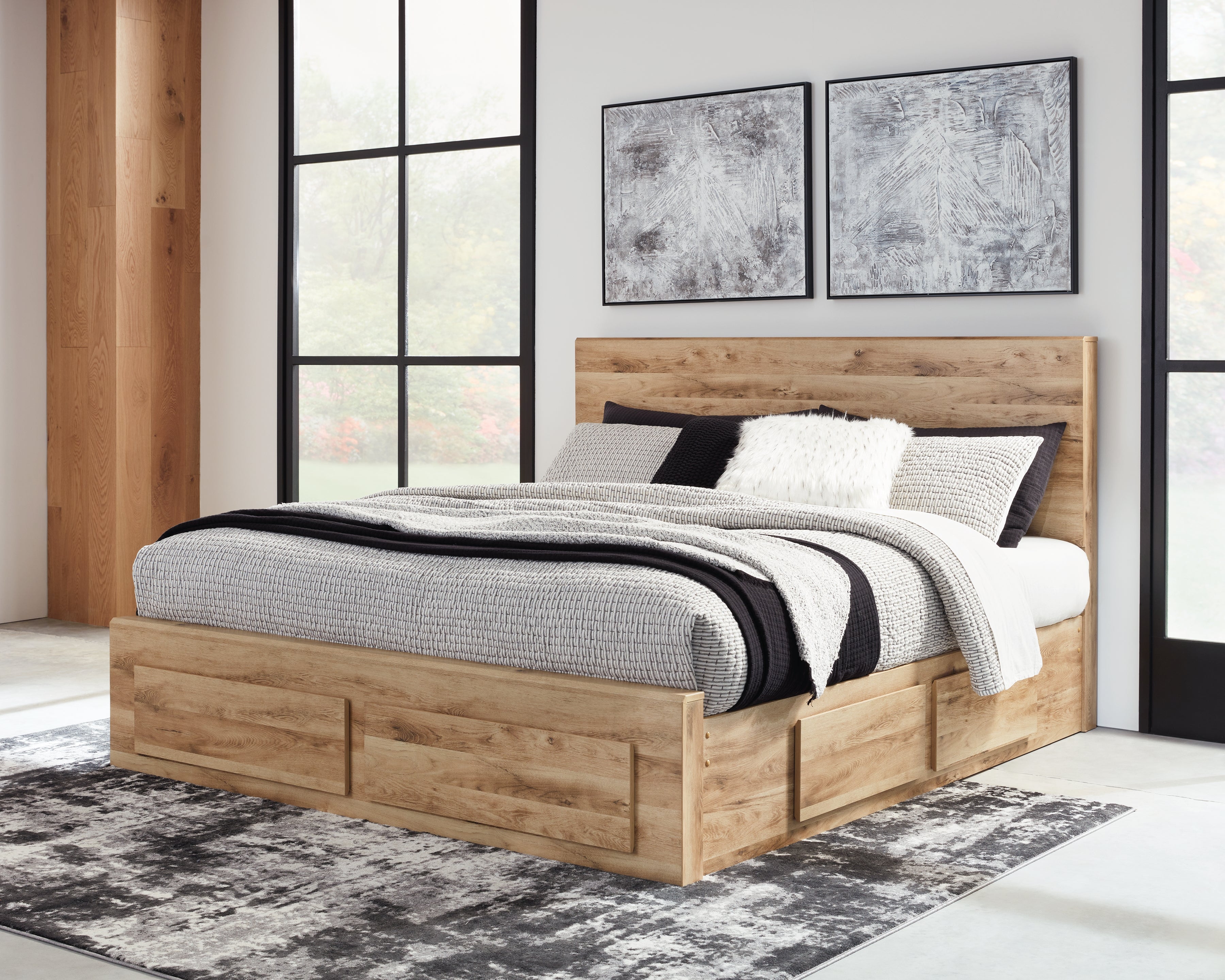 Best Furniture Outlet - Ashley Furniture - Hyanna Bedroom - King Panel Storage Bed with 2 Under Bed Storage Drawers / Tan Brown - B1050B13