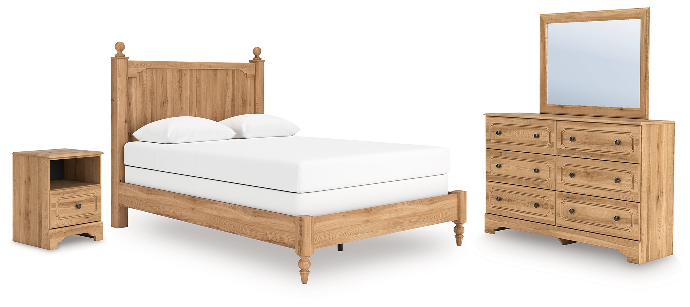 Best Furniture Outlet - Ashley Furniture - Aleaport Bedroom - Queen Panel Bed, Dresser, Mirror and Nightstand / Warm Brown - PCB1075B9