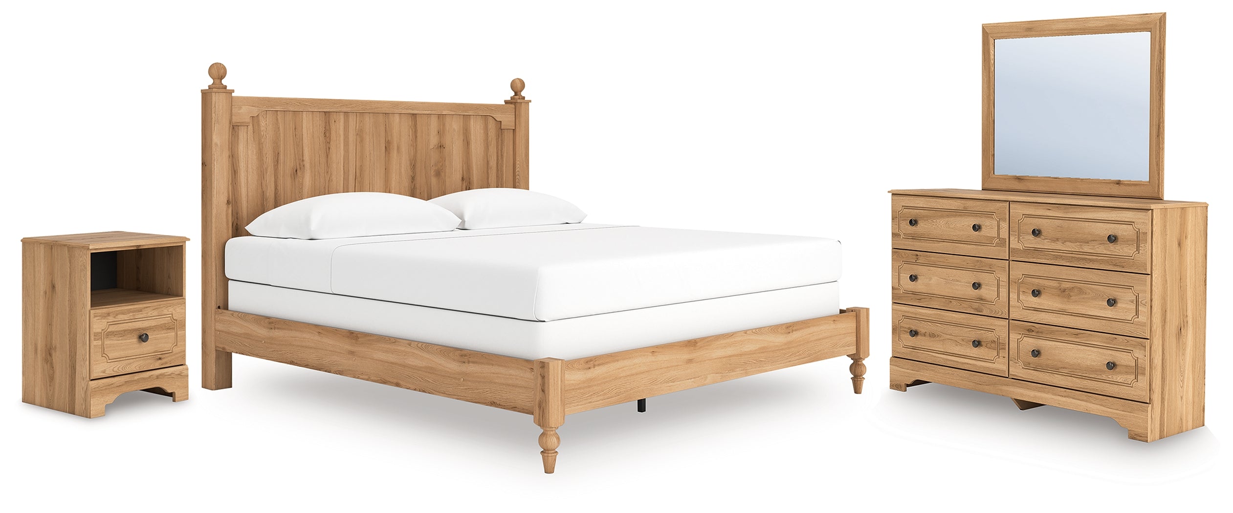 Best Furniture Outlet - Ashley Furniture - Aleaport Bedroom - King Panel Bed, Dresser, Mirror and Nightstand / Warm Brown - PCB1075B10