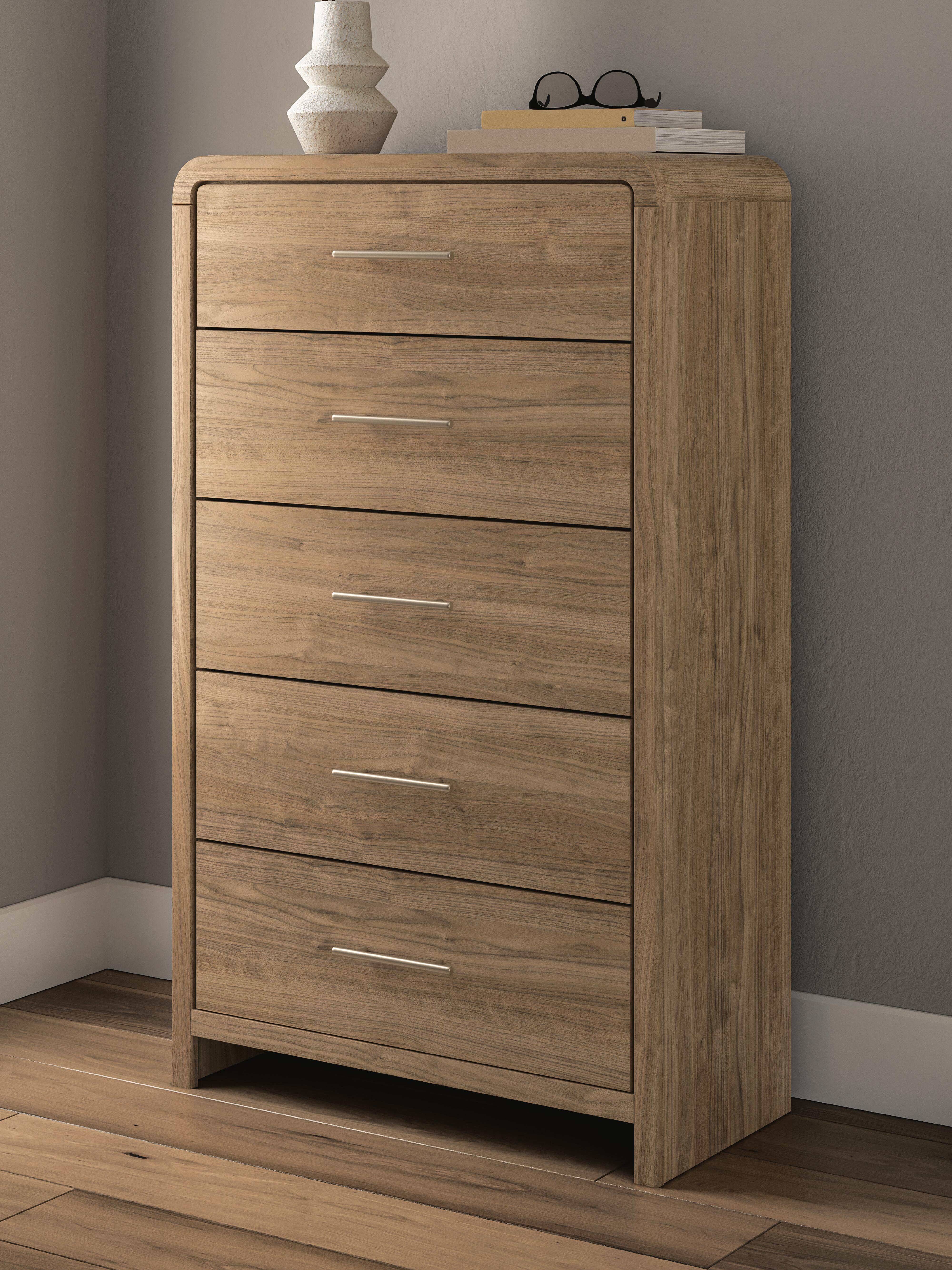 Best Furniture Outlet - Ashley Furniture - Gramburg Bedroom - Five Drawer Chest / Warm Natural Brown - PCB1121-46