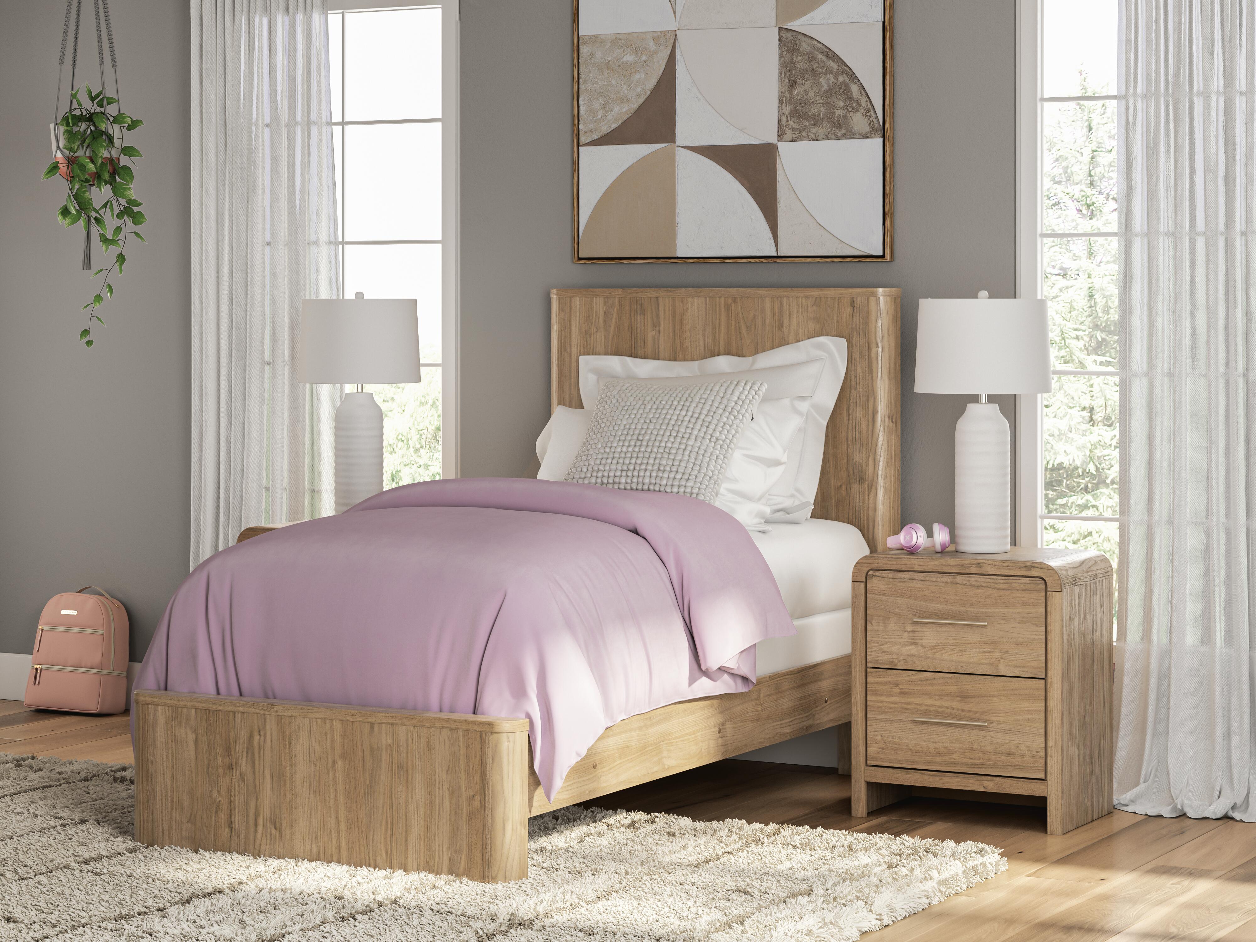 Best Furniture Outlet - Ashley Furniture - Gramburg Bedroom - Twin Panel Bed / Warm Natural Brown - PCB1121B2