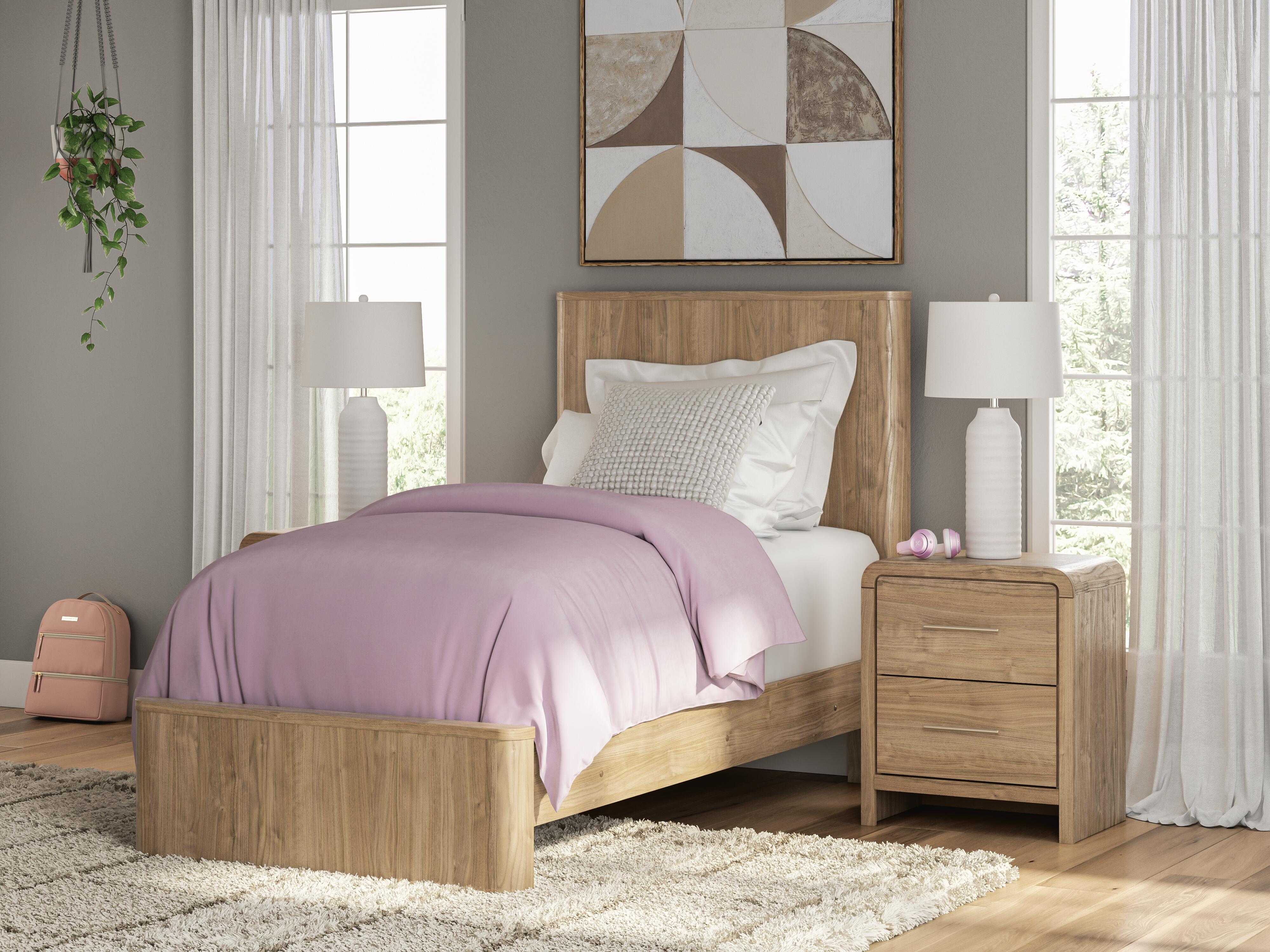 Best Furniture Outlet - Ashley Furniture - Gramburg Bedroom - Twin Panel Platform Bed / Warm Natural Brown - PCB1121B8
