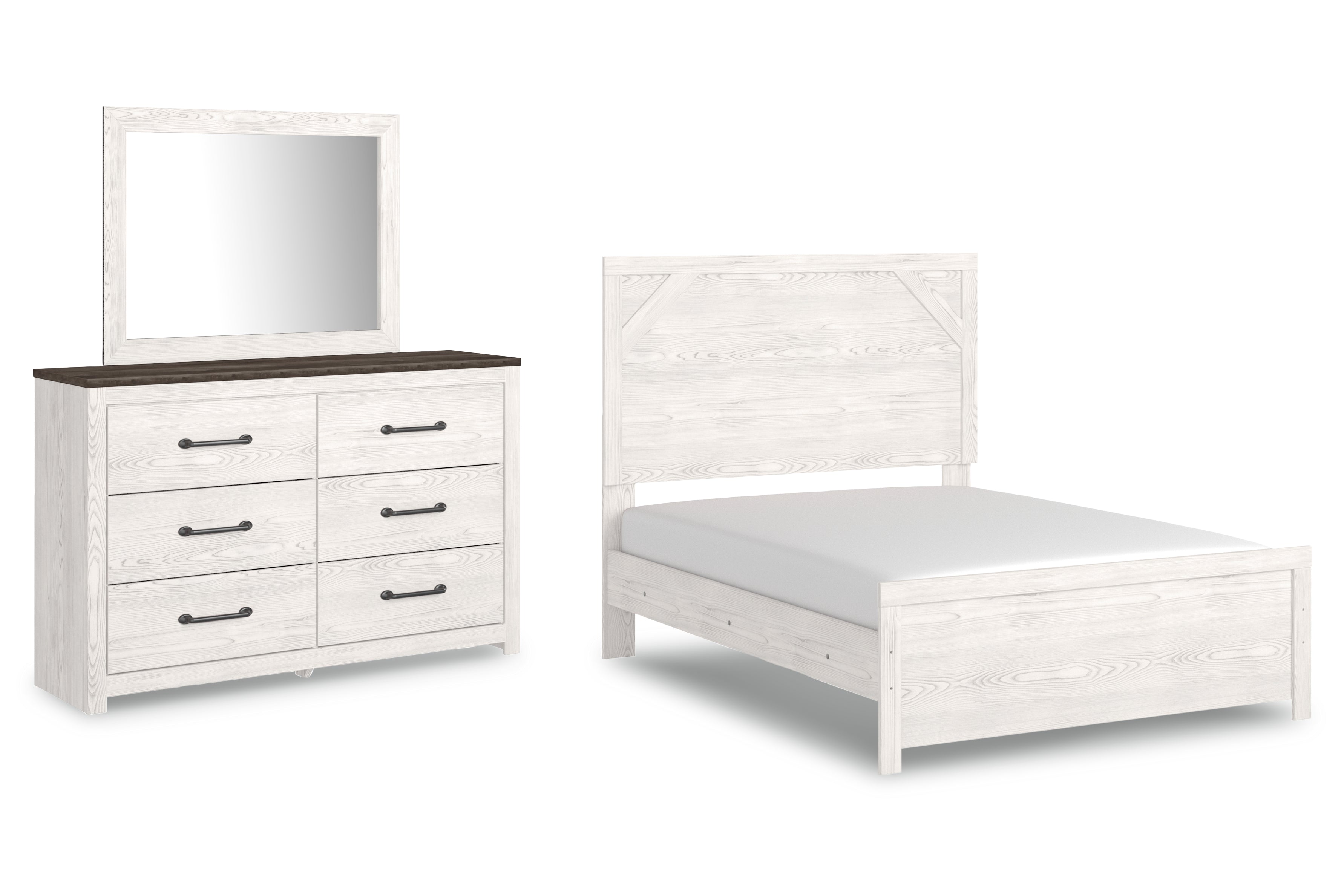 Best Furniture Outlet - Ashley Furniture - Gerridan Bedroom - Full Panel Bed with Dresser and Mirror / White/Gray - B1190B6