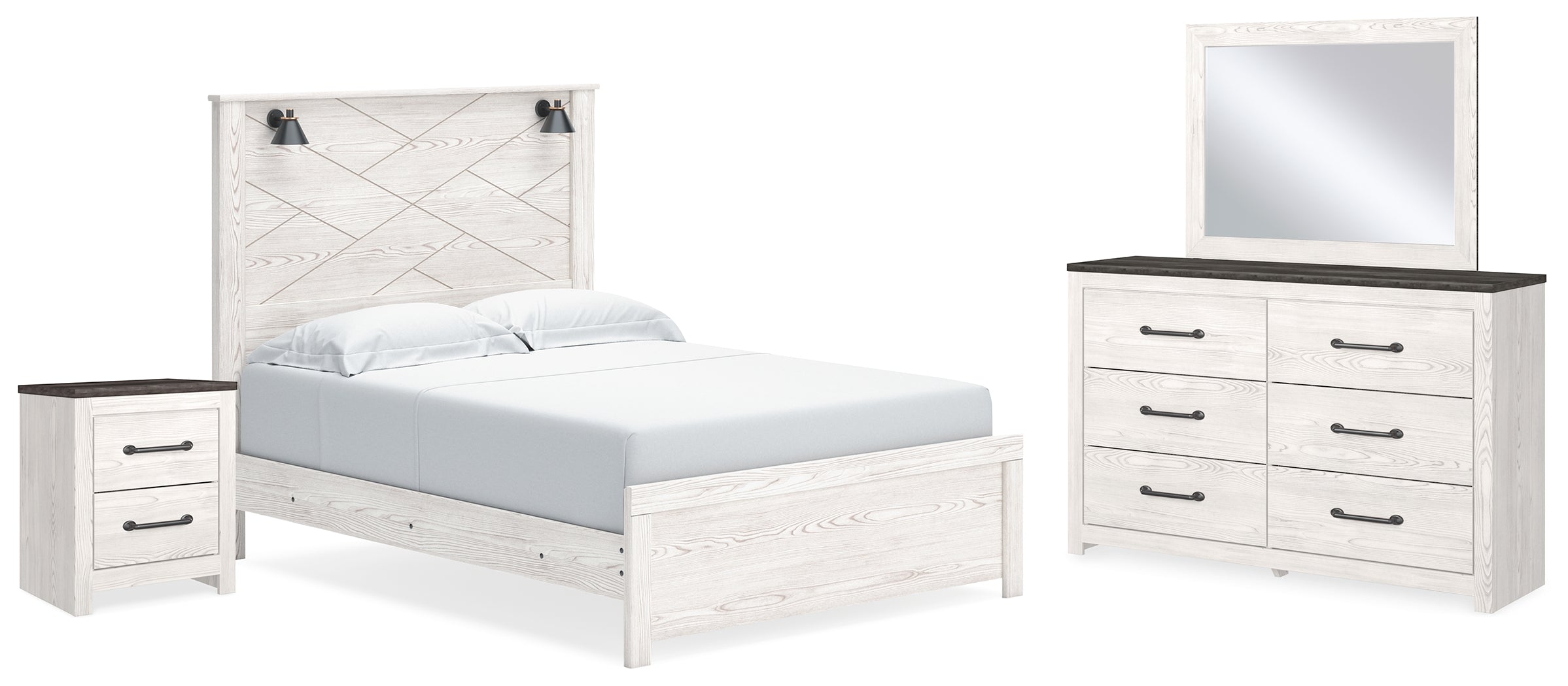 Best Furniture Outlet - Ashley Furniture - Gerridan Bedroom - Queen Panel Bed, Dresser, Mirror, and Nightstand / White/Gray - B1190B15