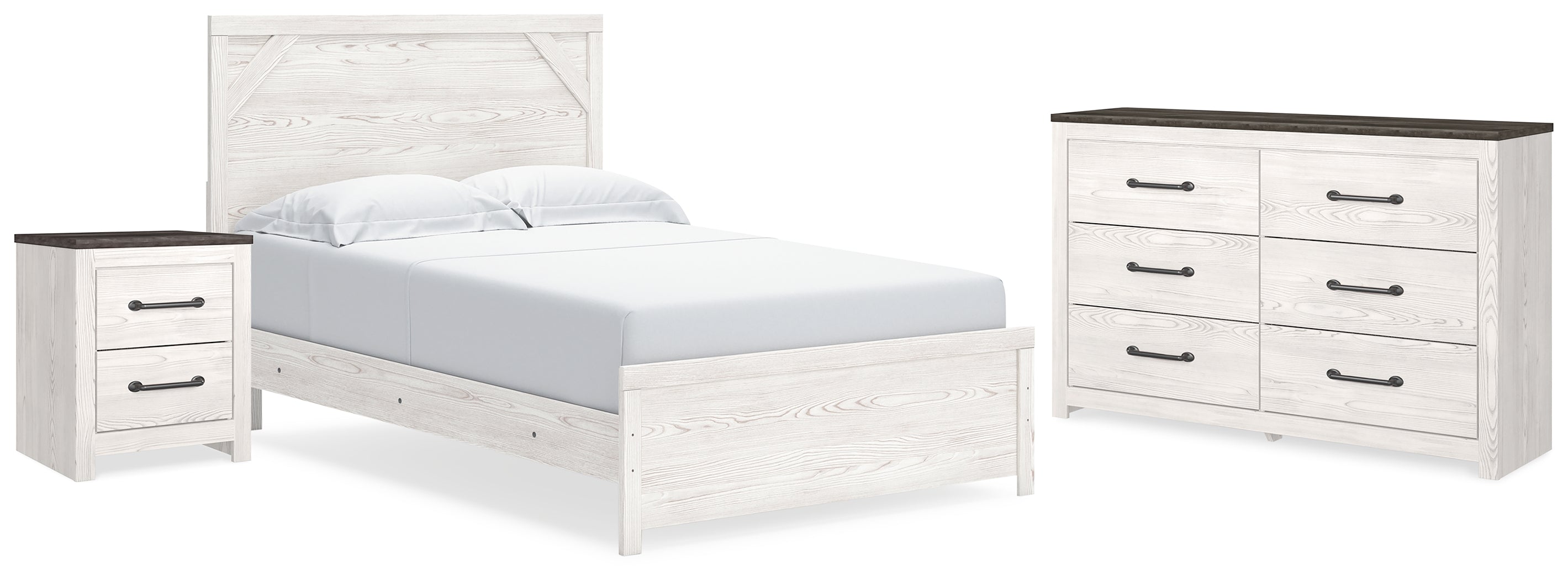 Best Furniture Outlet - Ashley Furniture - Gerridan Bedroom - Queen Panel Bed, Dresser and Nightstand / White/Gray - B1190B21