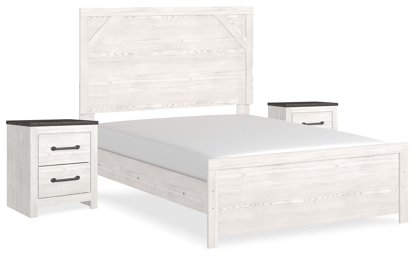 Best Furniture Outlet - Ashley Furniture - Gerridan Bedroom - Full Panel Bed and 2 Nightstands / White/Gray - B1190B12