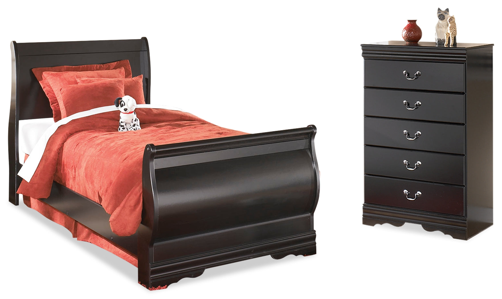 Best Furniture Outlet - Ashley Furniture - Huey Vineyard Bedroom - Twin Sleigh Bed and Chest / Black - B128B39