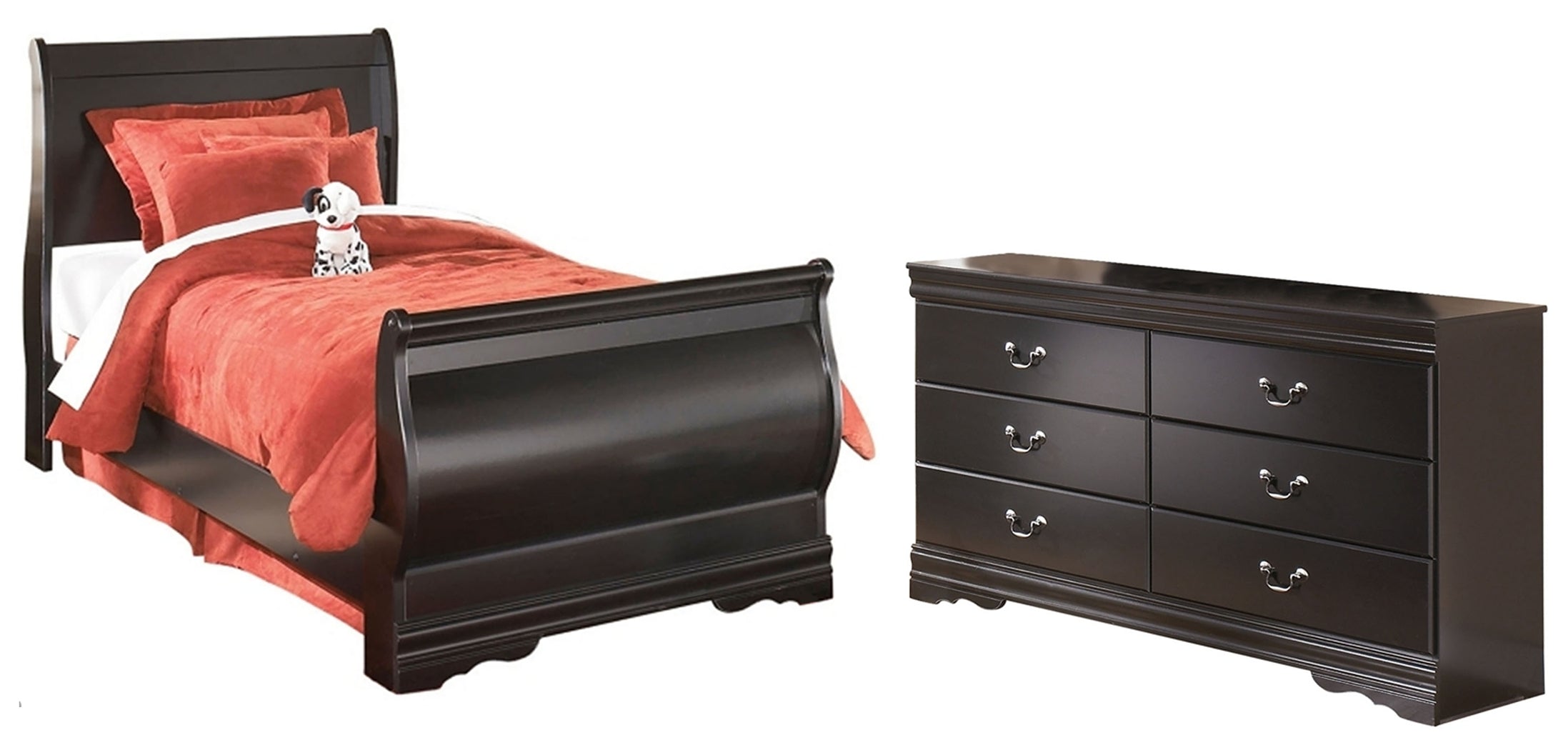 Best Furniture Outlet - Ashley Furniture - Huey Vineyard Bedroom - Twin Sleight Bed and Dresser / Black - B128B43