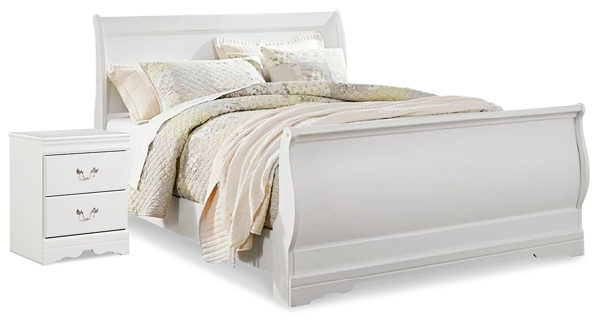 Best Furniture Outlet - Ashley Furniture - Anarasia Bedroom - Queen Sleigh Bed and Nightstand / White - B129B15
