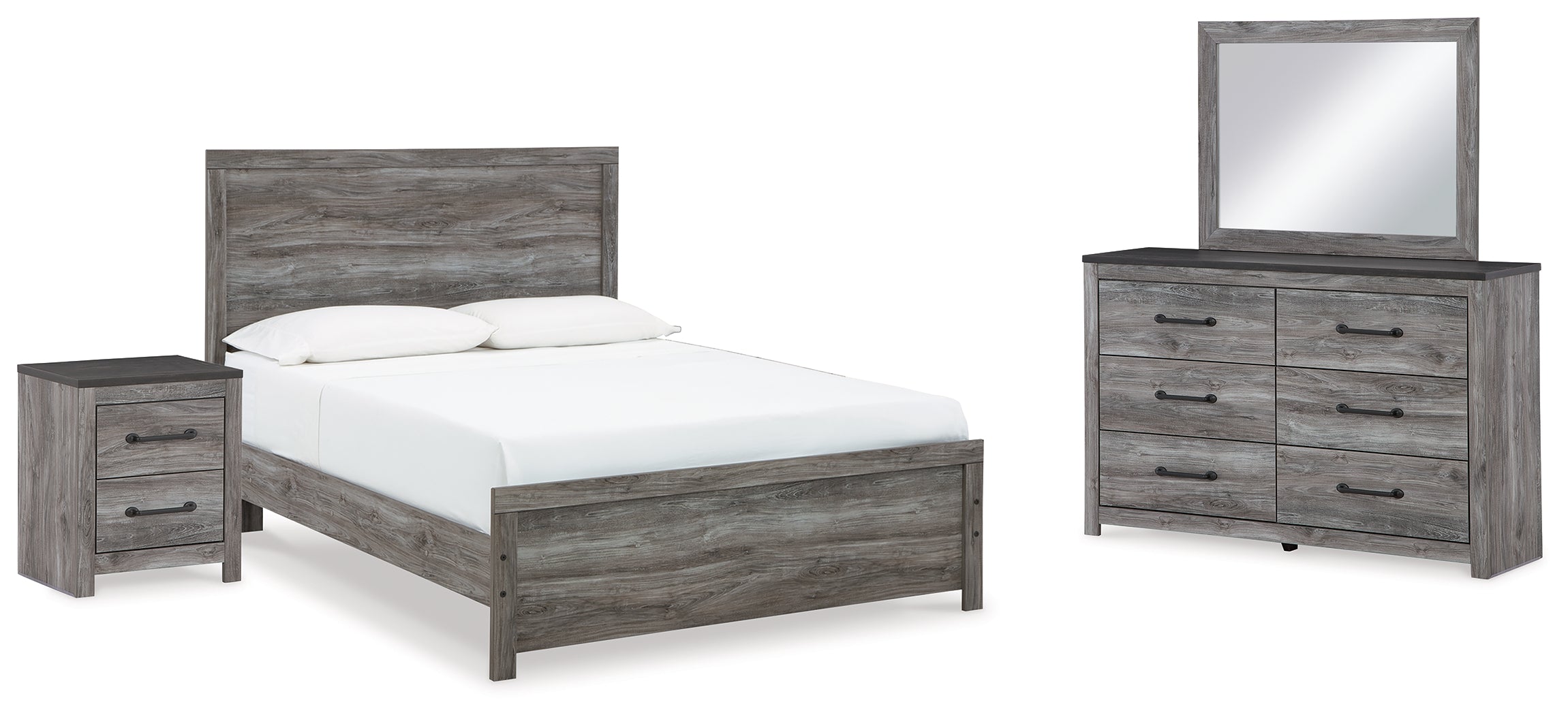 Best Furniture Outlet - Ashley Furniture - Bronyan Bedroom - Queen Panel Bed, Dresser, Mirror and Nightstand / Dark Gray - B1290B5