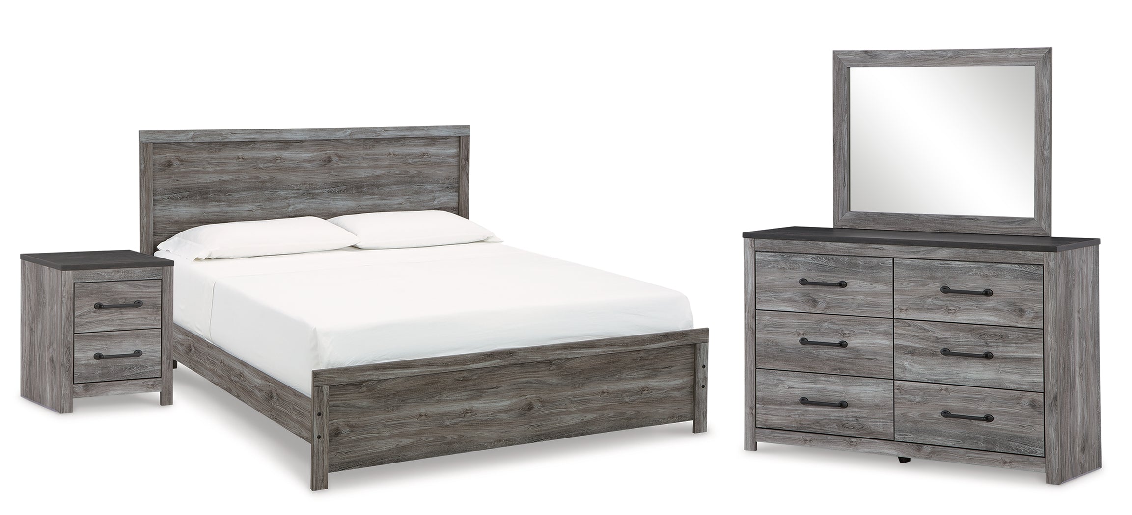 Best Furniture Outlet - Ashley Furniture - Bronyan Bedroom - King Panel Bed, Dresser, Mirror and Nightstand / Dark Gray - B1290B9