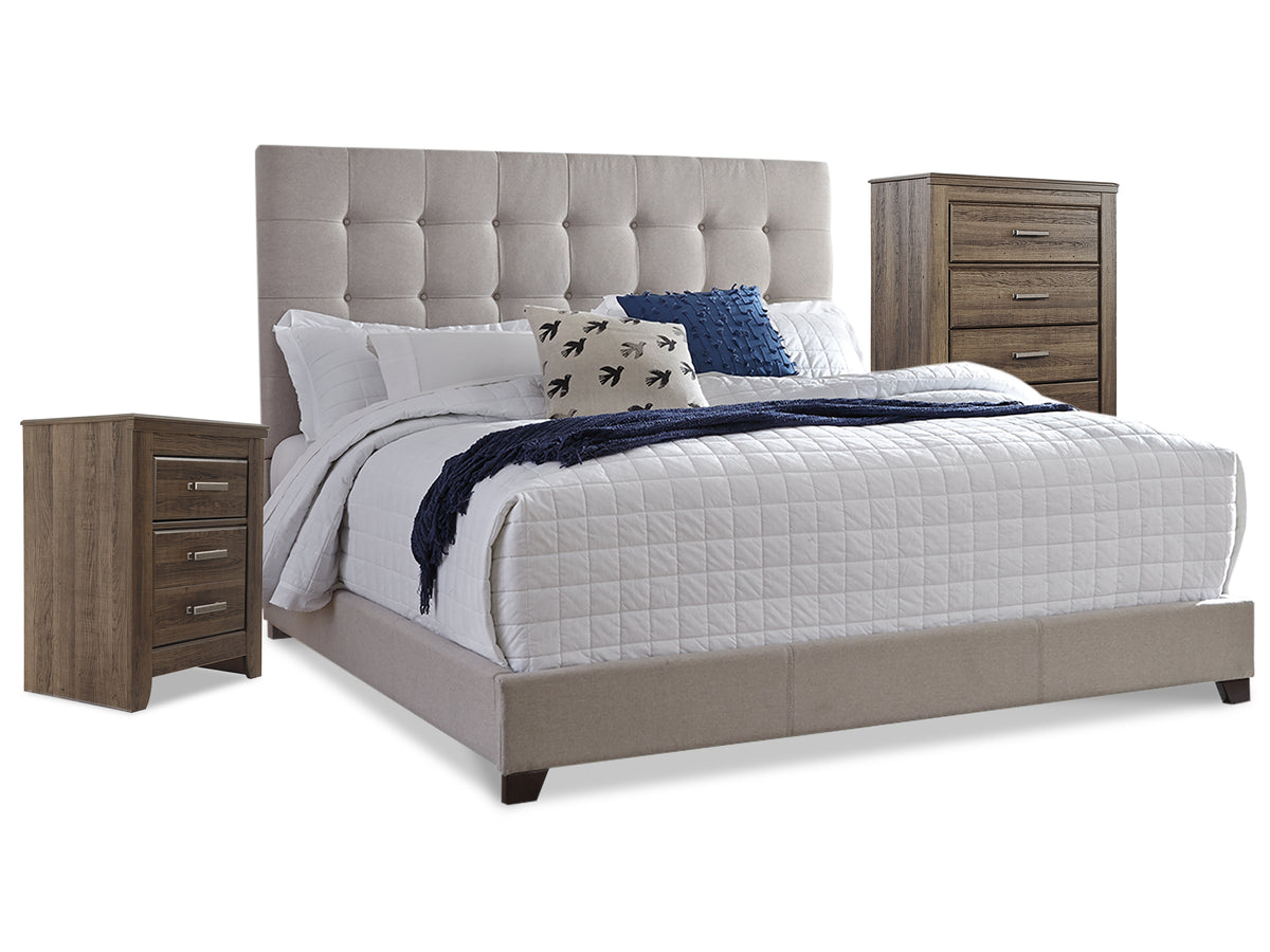Best Furniture Outlet - Ashley Furniture - Dolante Bedroom - Queen Upholstered Bed with Chest of Drawers and Nightstand - B130B7