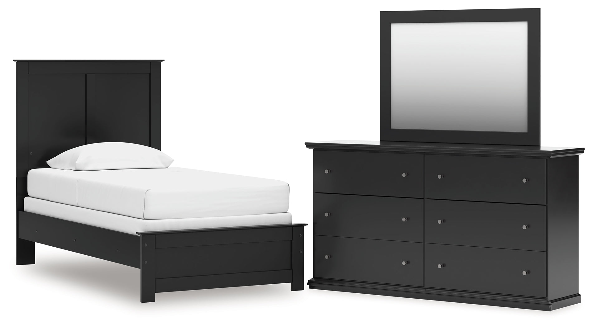 Best Furniture Outlet - Ashley Furniture - Maribel Bedroom - Twin Panel Bed, Dresser and Mirror / Black - B138B71