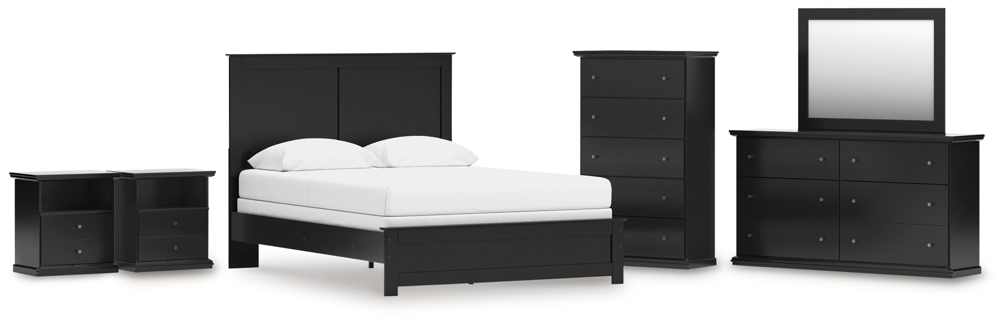 Best Furniture Outlet - Ashley Furniture - Maribel Bedroom - Queen Panel Bed, Dresser, Mirror, Chest and 2 Nightstands / Black - B138B76