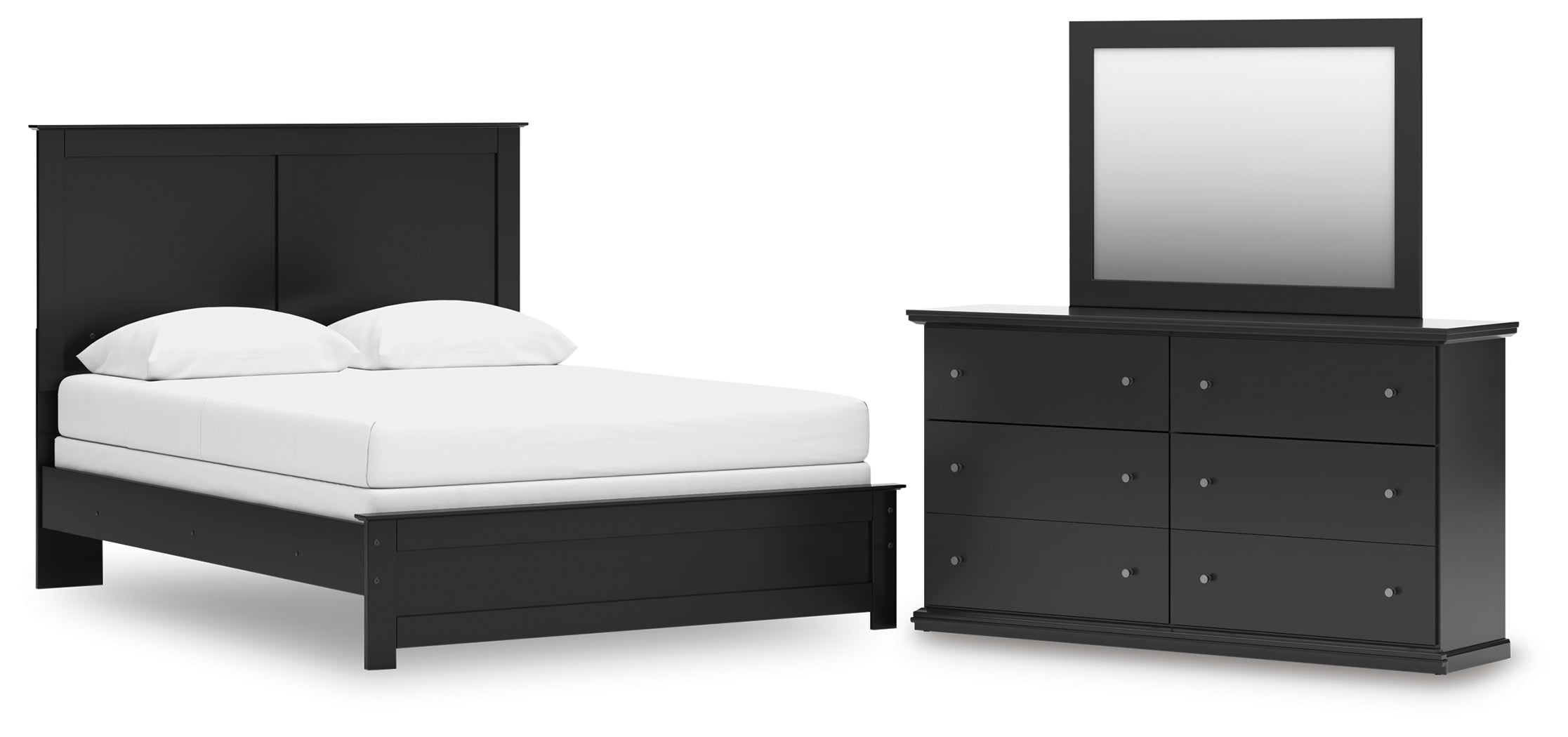 Best Furniture Outlet - Ashley Furniture - Maribel Bedroom - Queen Panel Bed with Dresser and Mirror / Black - B138B72