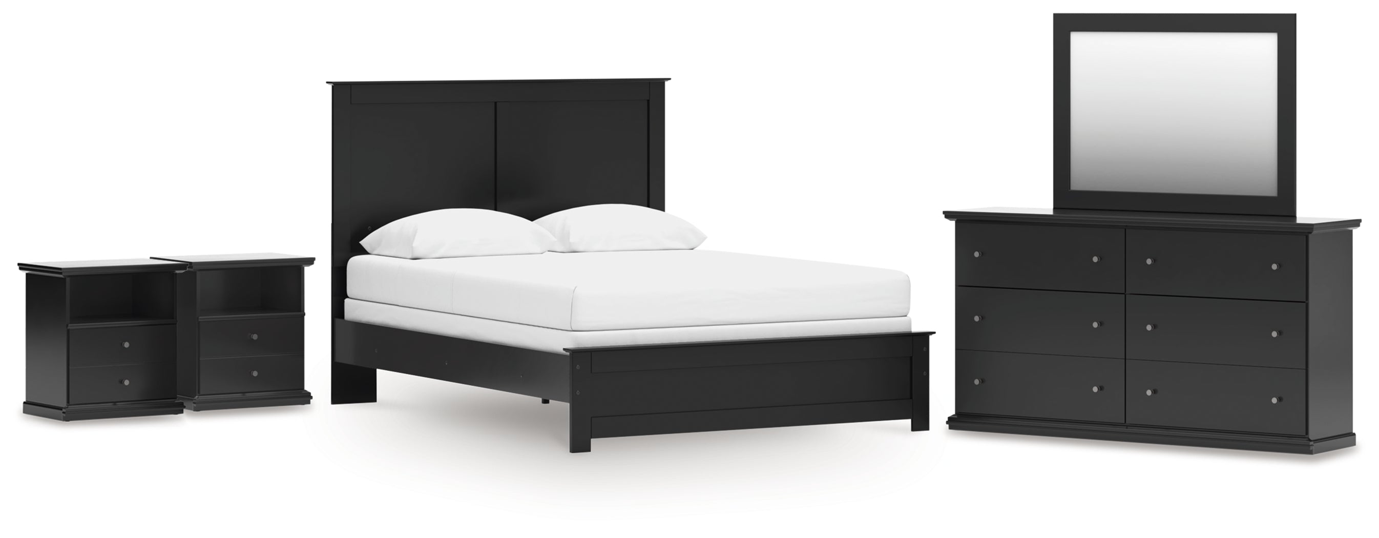 Best Furniture Outlet - Ashley Furniture - Maribel Bedroom - Queen Panel Bed with Dresser, Mirror and 2 Nightstands / Black - B138B74