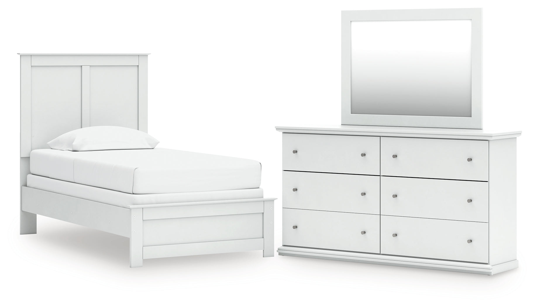 Best Furniture Outlet - Ashley Furniture - Bostwick Shoals Bedroom - Twin Panel Bed, Dresser and Mirror / White - B139B70