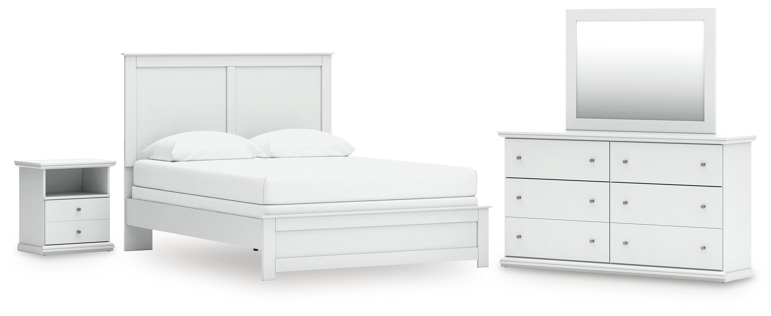 Best Furniture Outlet - Ashley Furniture - Bostwick Shoals Bedroom - Queen Panel Bed, Dresser, Mirror and Nightstand / White - B139B55
