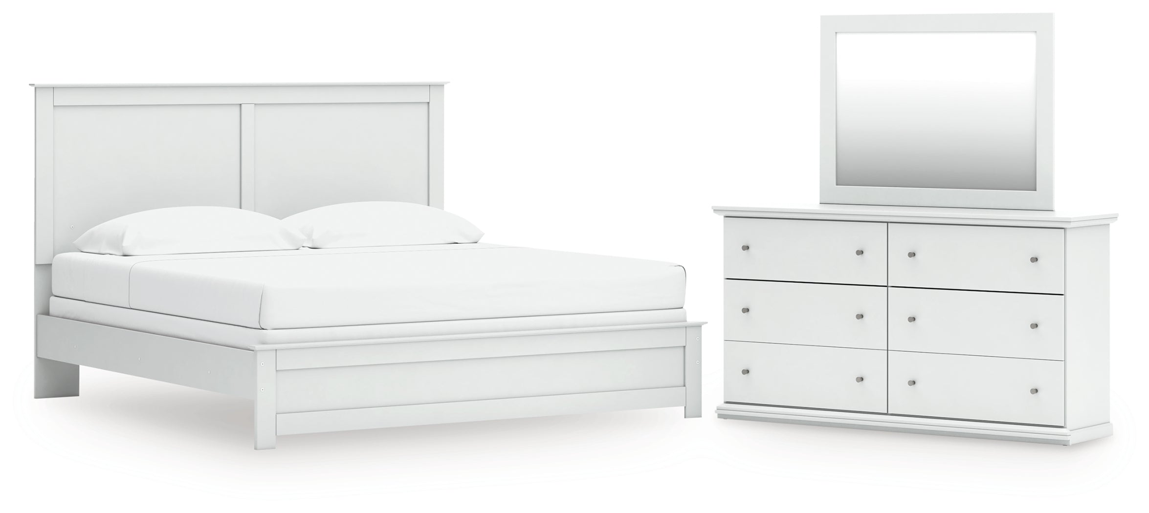 Best Furniture Outlet - Ashley Furniture - Bostwick Shoals Bedroom - King Panel Bed, Dresser and Mirror / White - B139B67