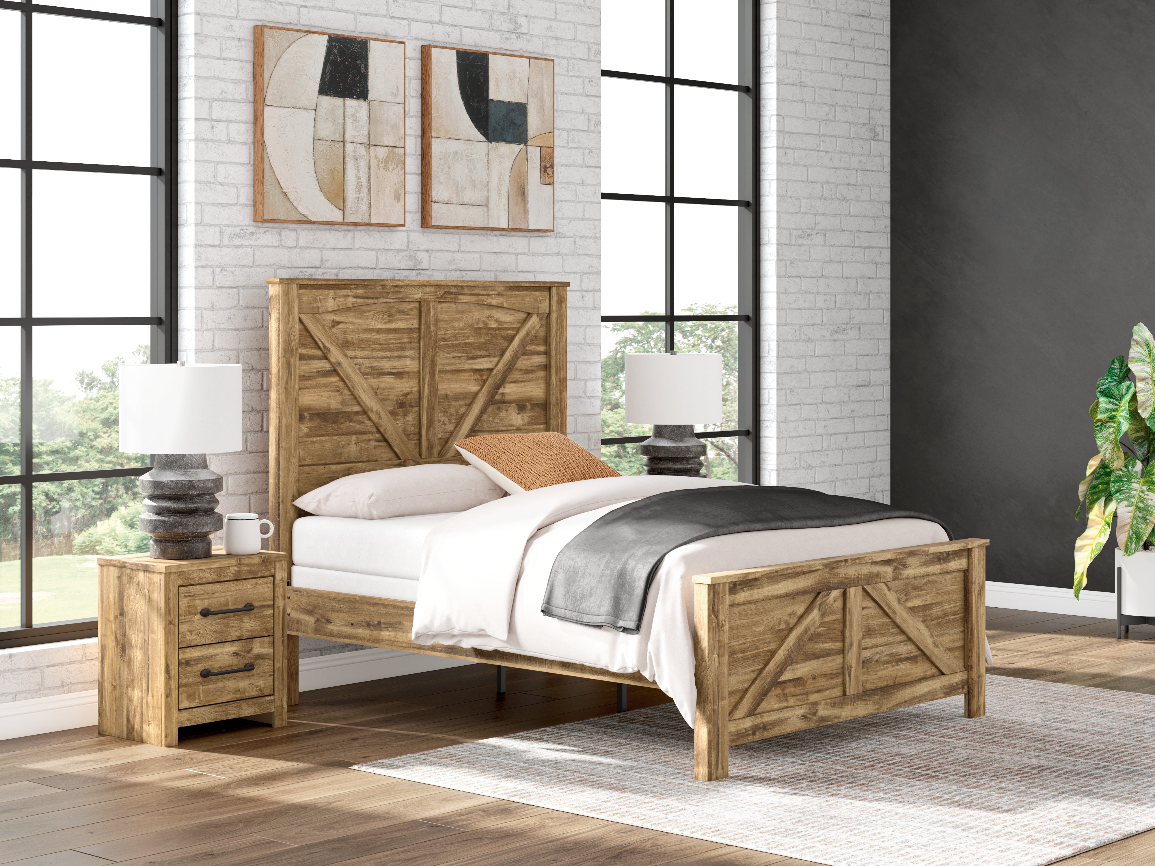 Best Furniture Outlet - Ashley Furniture - Maystonna Bedroom - Queen Crossbuck Panel Bed - PCB1580B2
