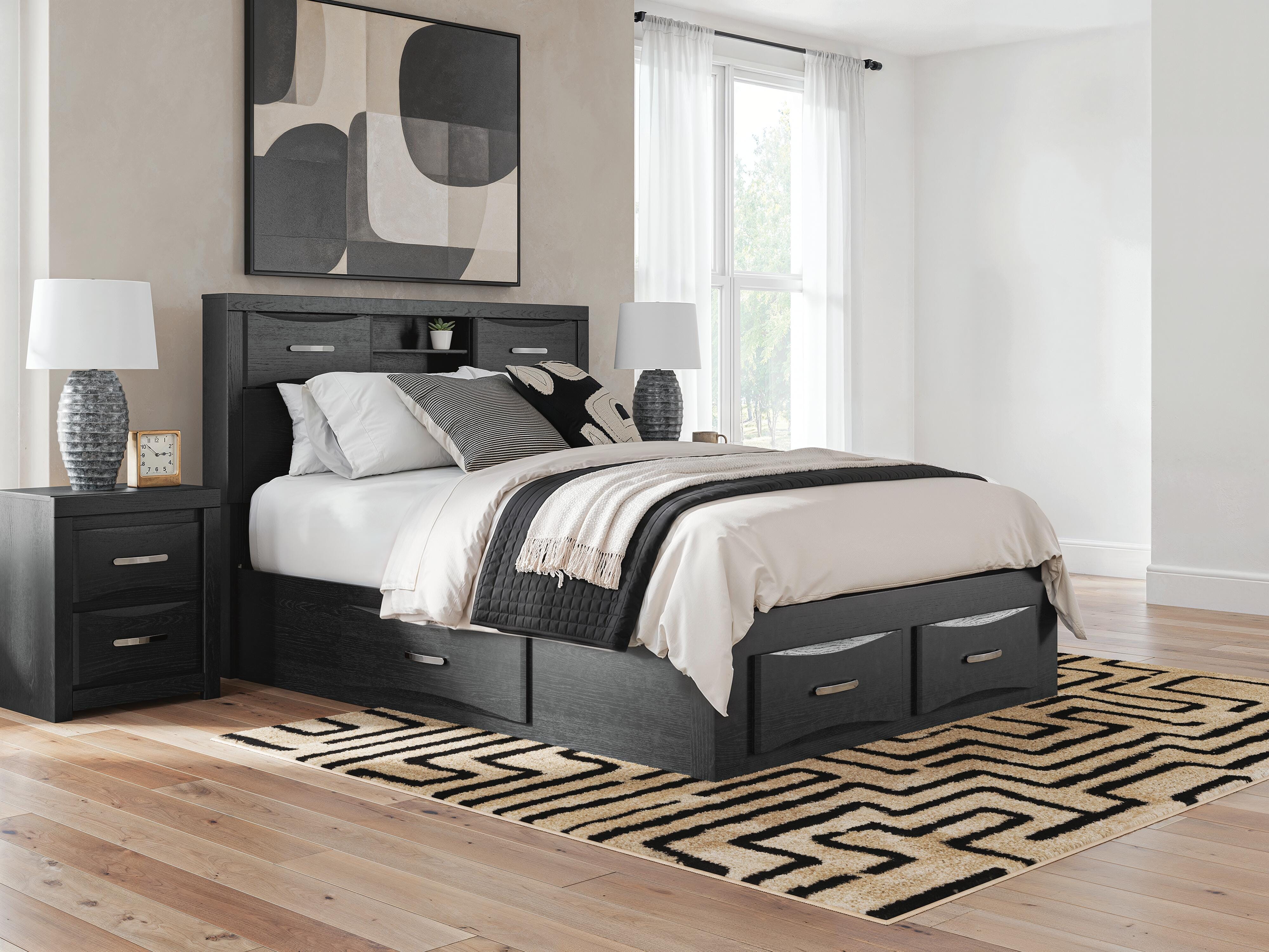 Best Furniture Outlet - Ashley Furniture - Stabotta Bedroom - Queen Bookcase Bed with Storage / Black - PCB1755B7
