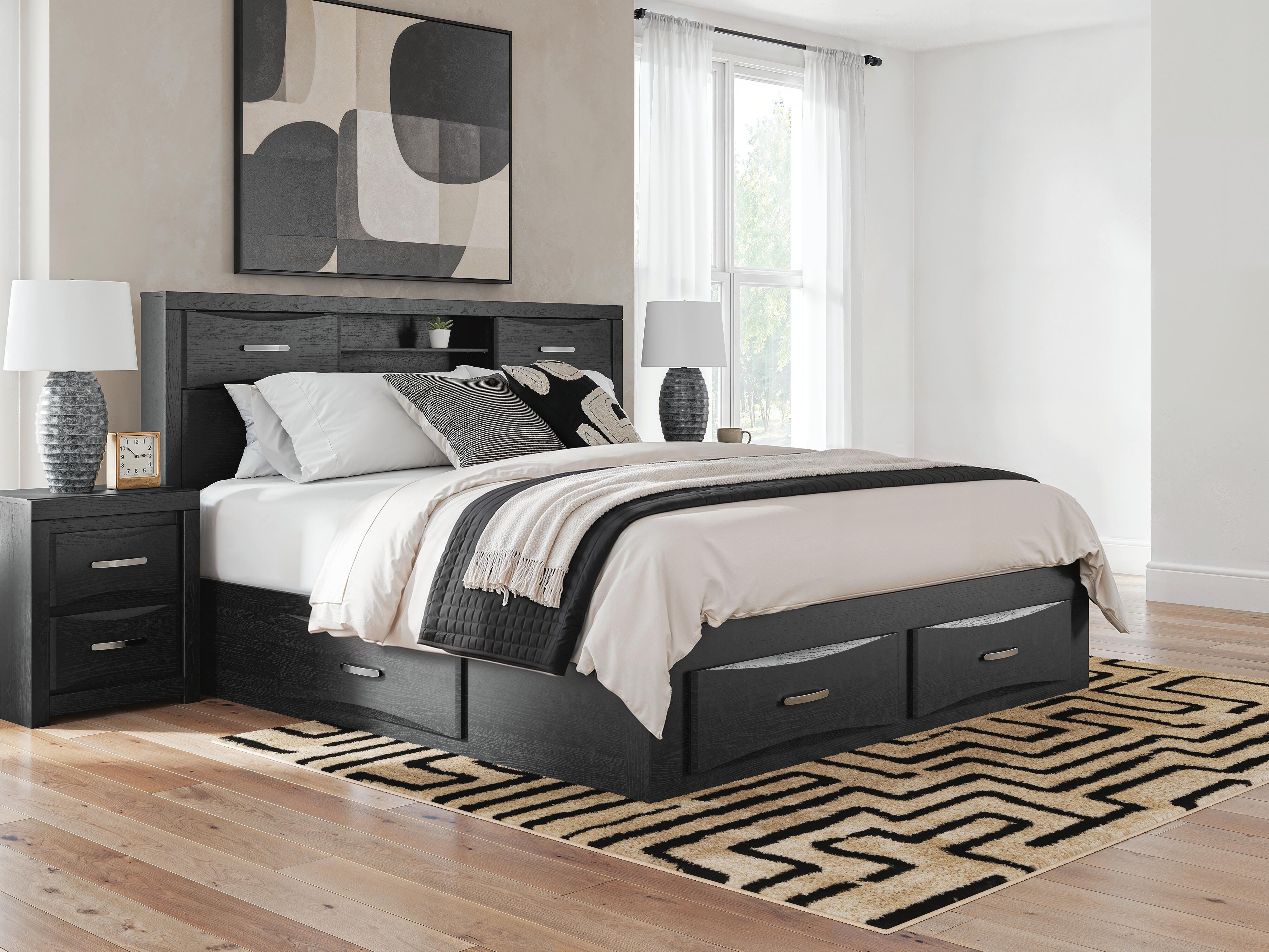 Best Furniture Outlet - Ashley Furniture - Stabotta Bedroom - King Bookcase Bed with Storage / Black - PCB1755B11