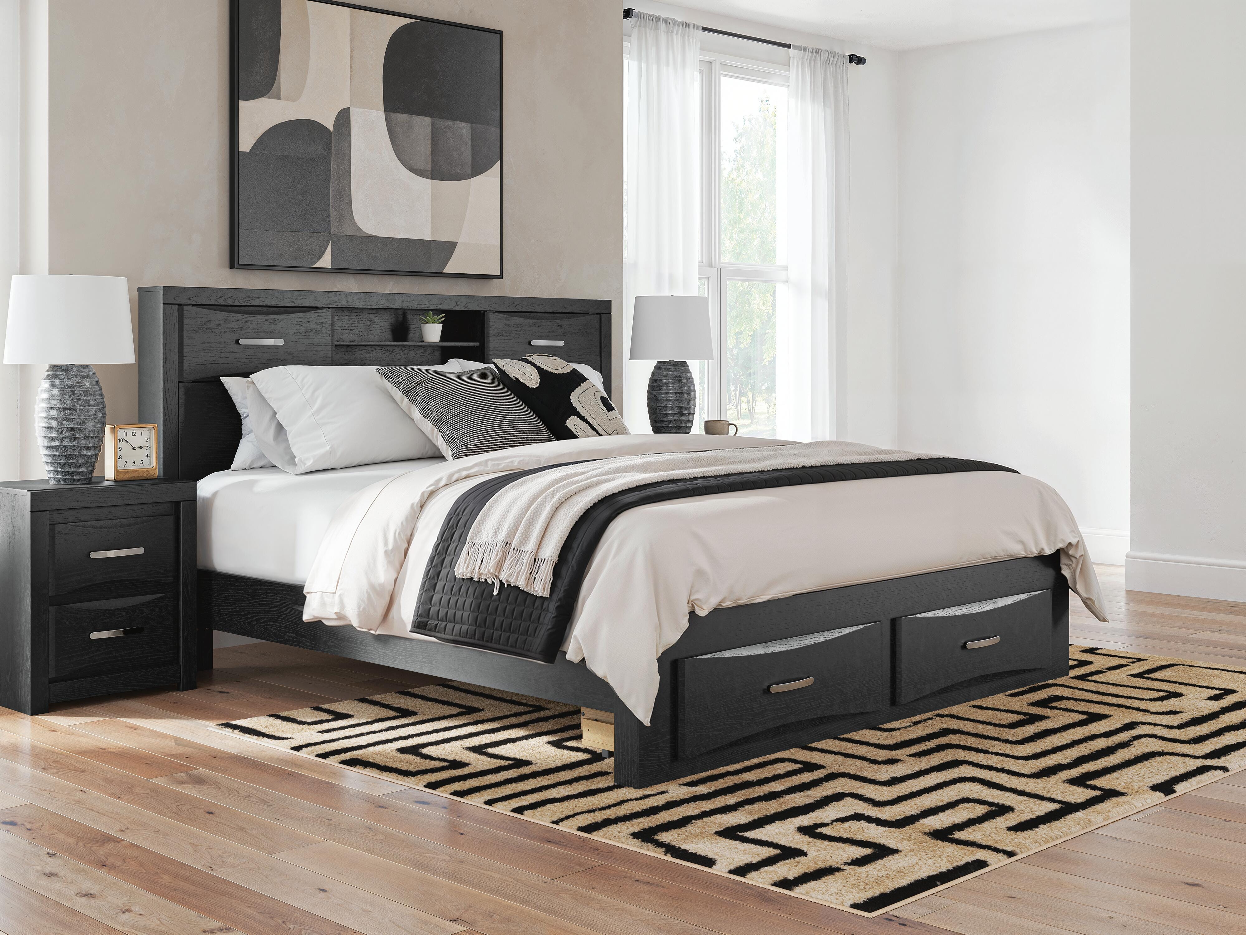 Best Furniture Outlet - Ashley Furniture - Stabotta Bedroom - King Bookcase Storage Bed / Black - PCB1755B10