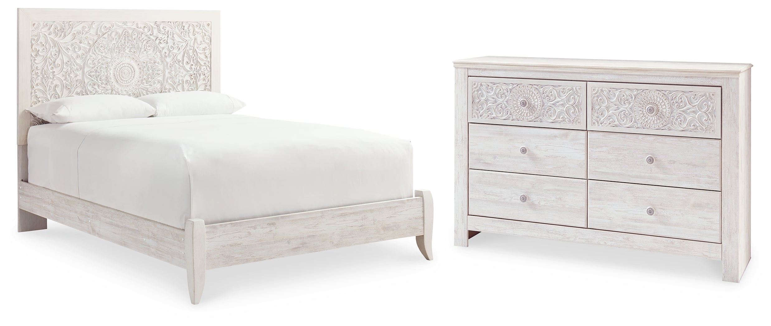 Best Furniture Outlet - Ashley Furniture - Paxberry Bedroom - Queen Panel Bed and Dresser / Whitewash - B181B19