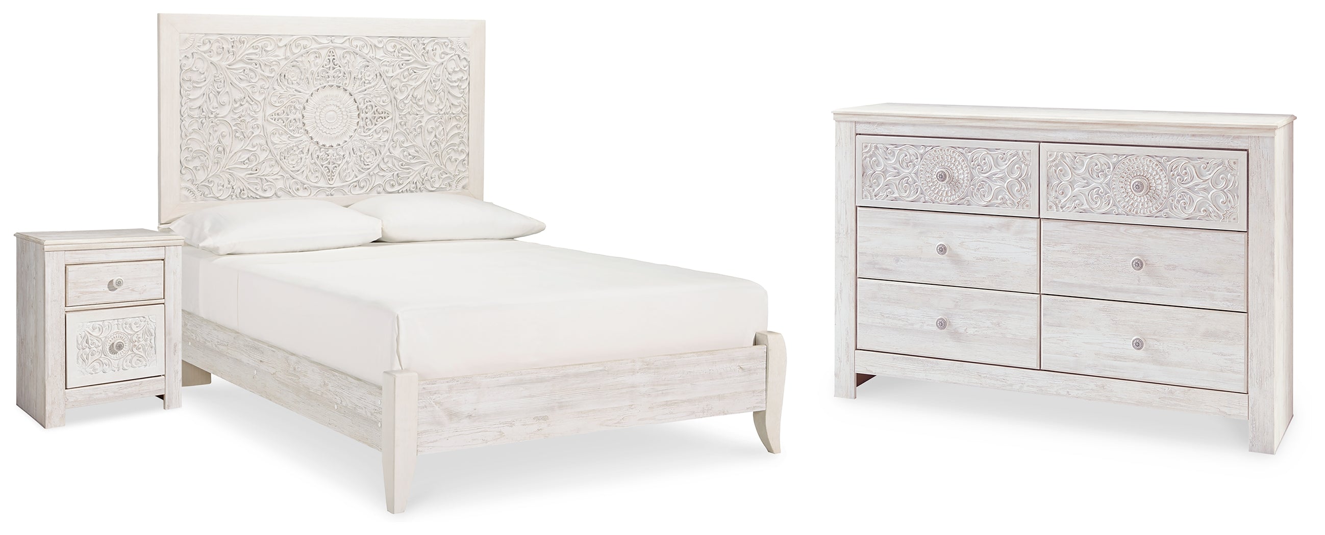 Best Furniture Outlet - Ashley Furniture - Paxberry Bedroom - Full Panel Bed, Dresser and Nightstand / Whitewash - B181B23