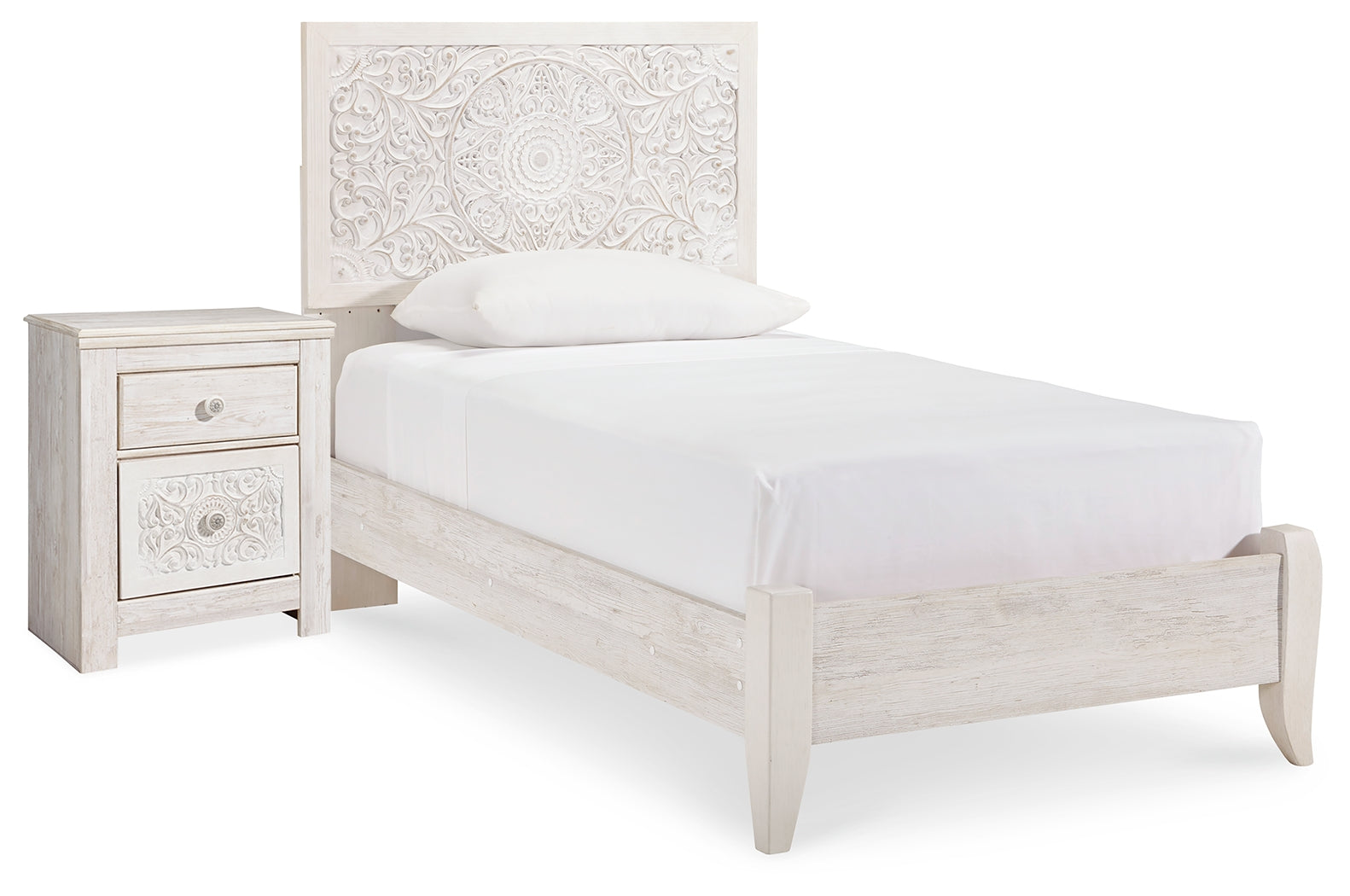 Best Furniture Outlet - Ashley Furniture - Paxberry Bedroom - Twin Panel Bed and Nightstand / Whitewash - B181B18